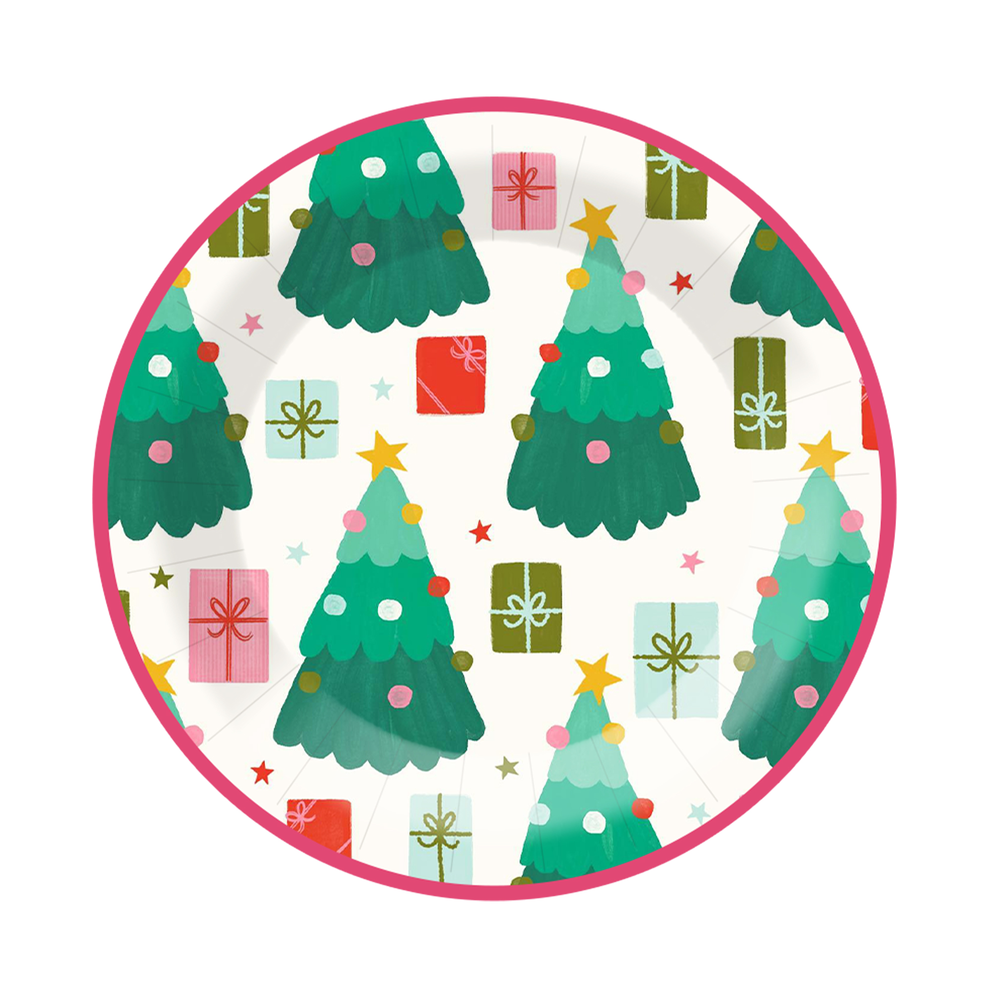 Christmas Theme Tree Pink Edge Dessert Plate