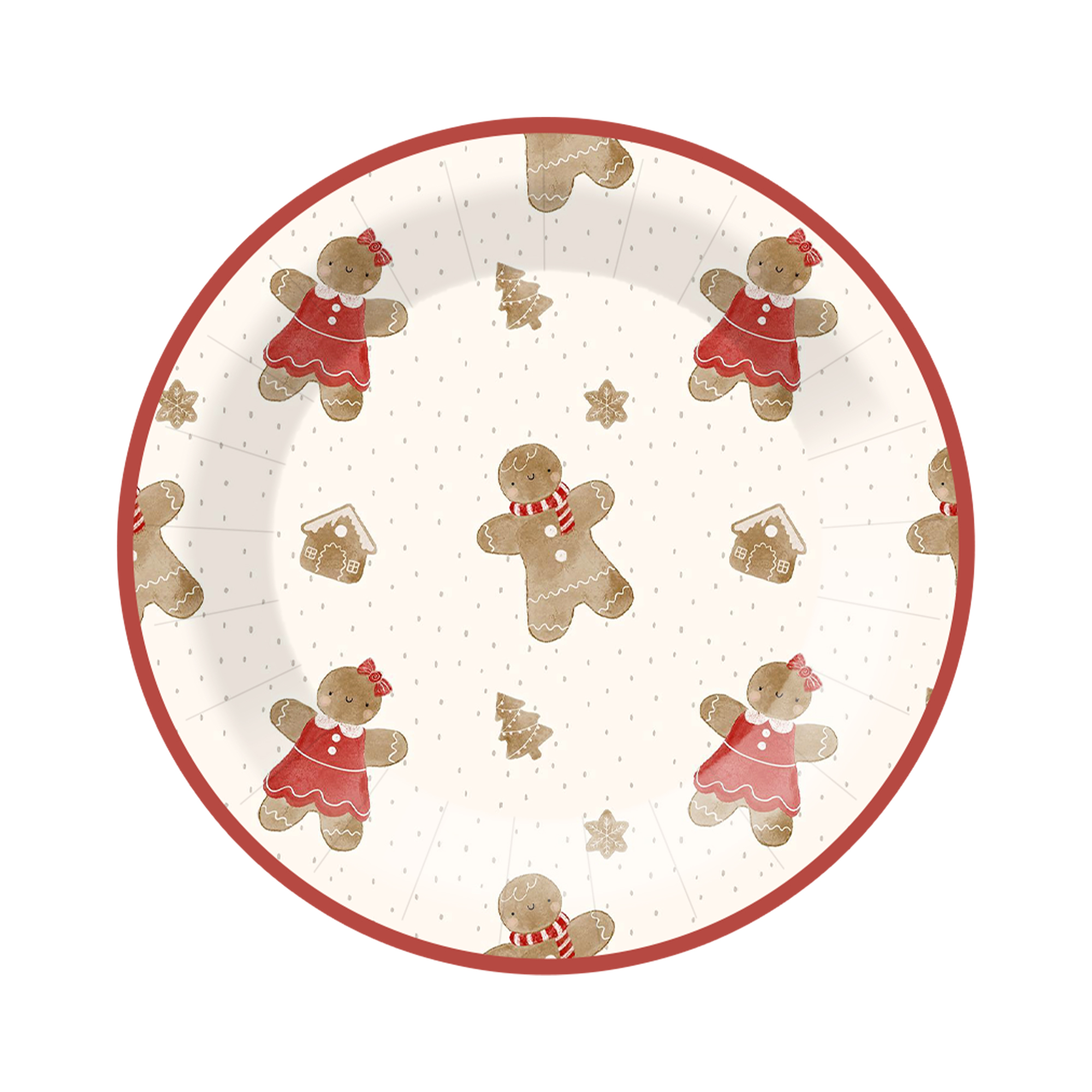 Christmas Theme Brown Gingerbread Man Pink Edge Dinner plate 
