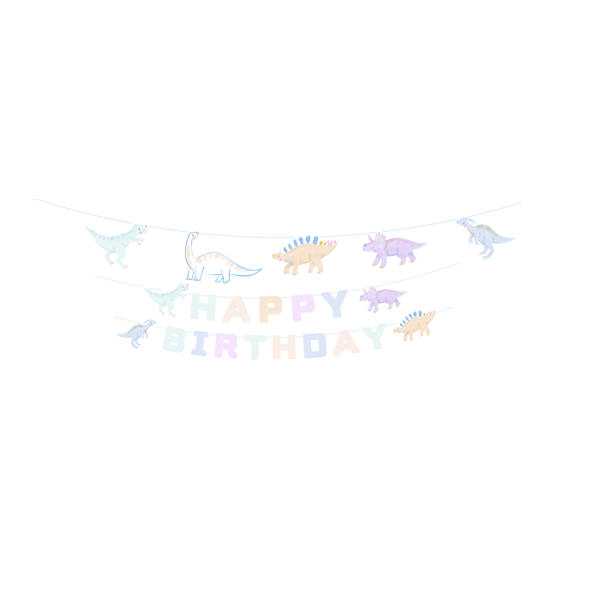 Pastel Dinosaur Blue Paper Banner