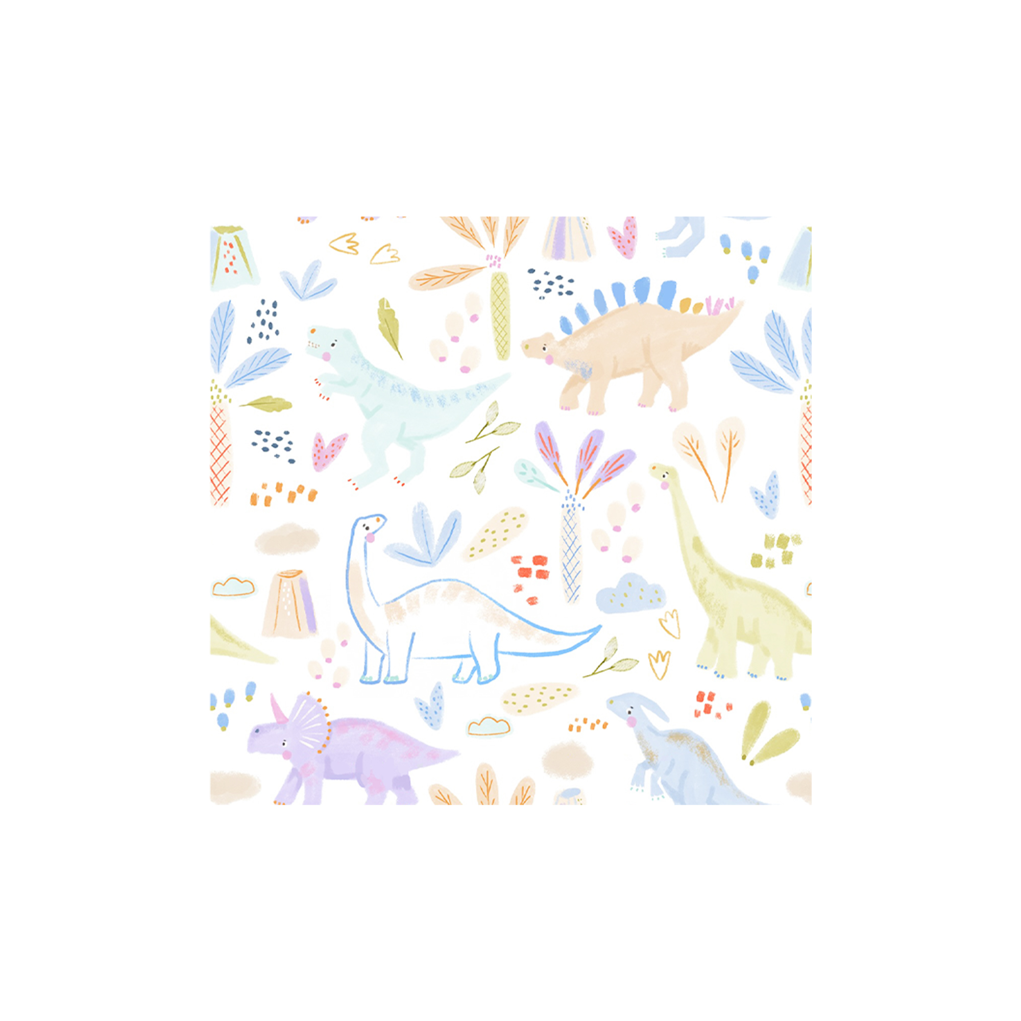 Pastel Dinosaur White Paper Napkins