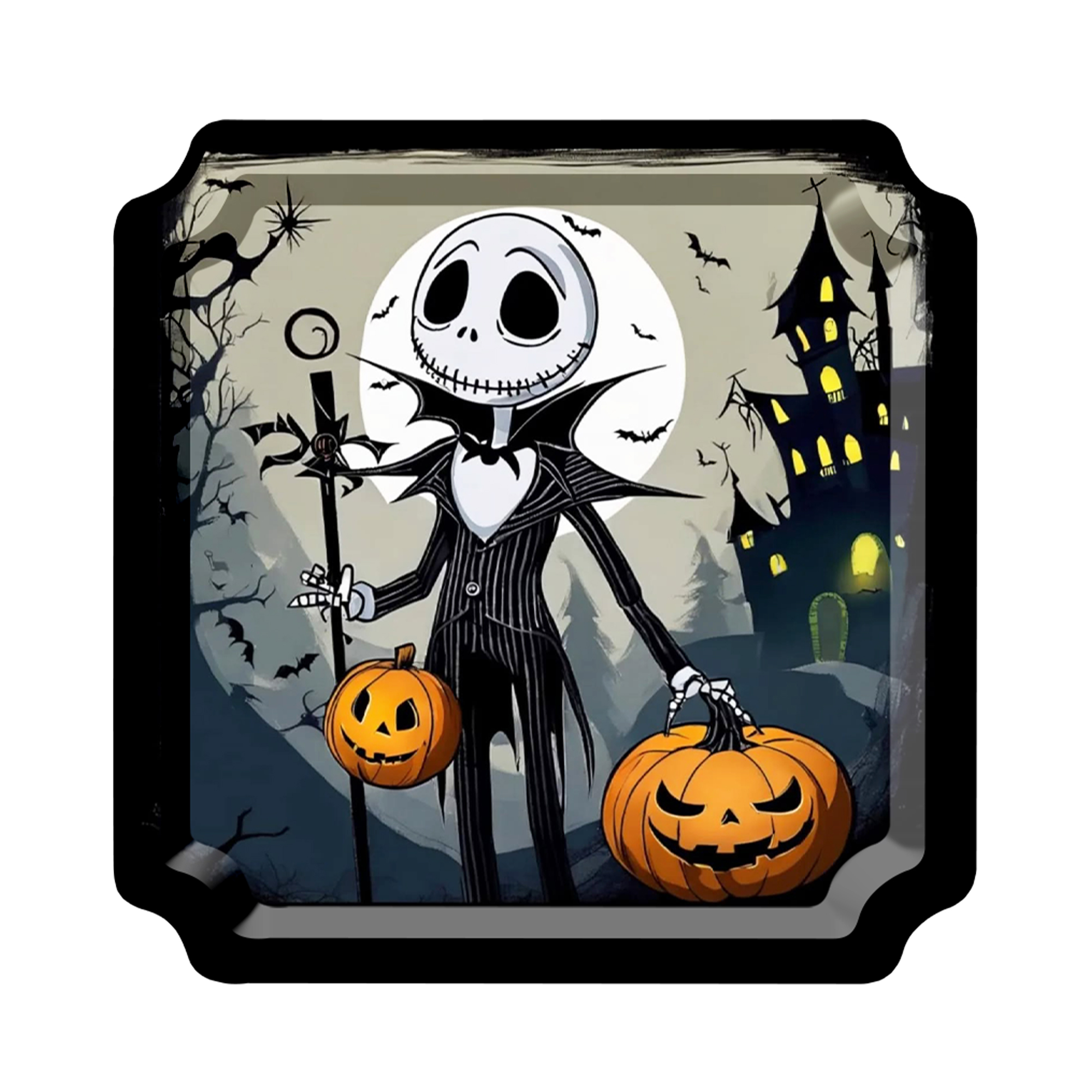 Halloween Theme Black Square Ghost Dinner Plate