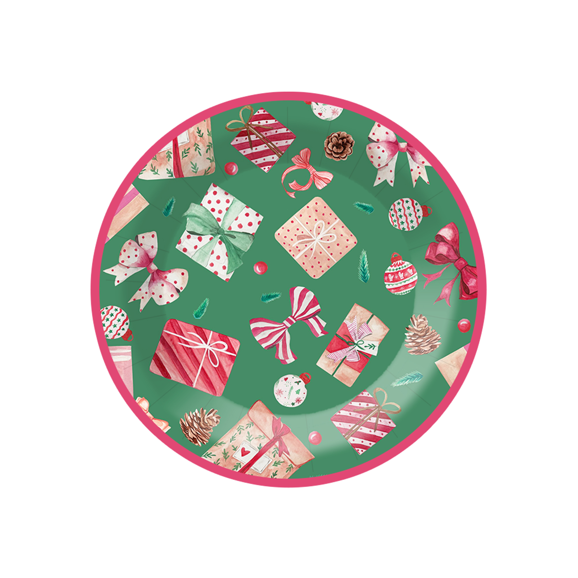 Christmas Theme Green Color Pink Edge Dessert plate