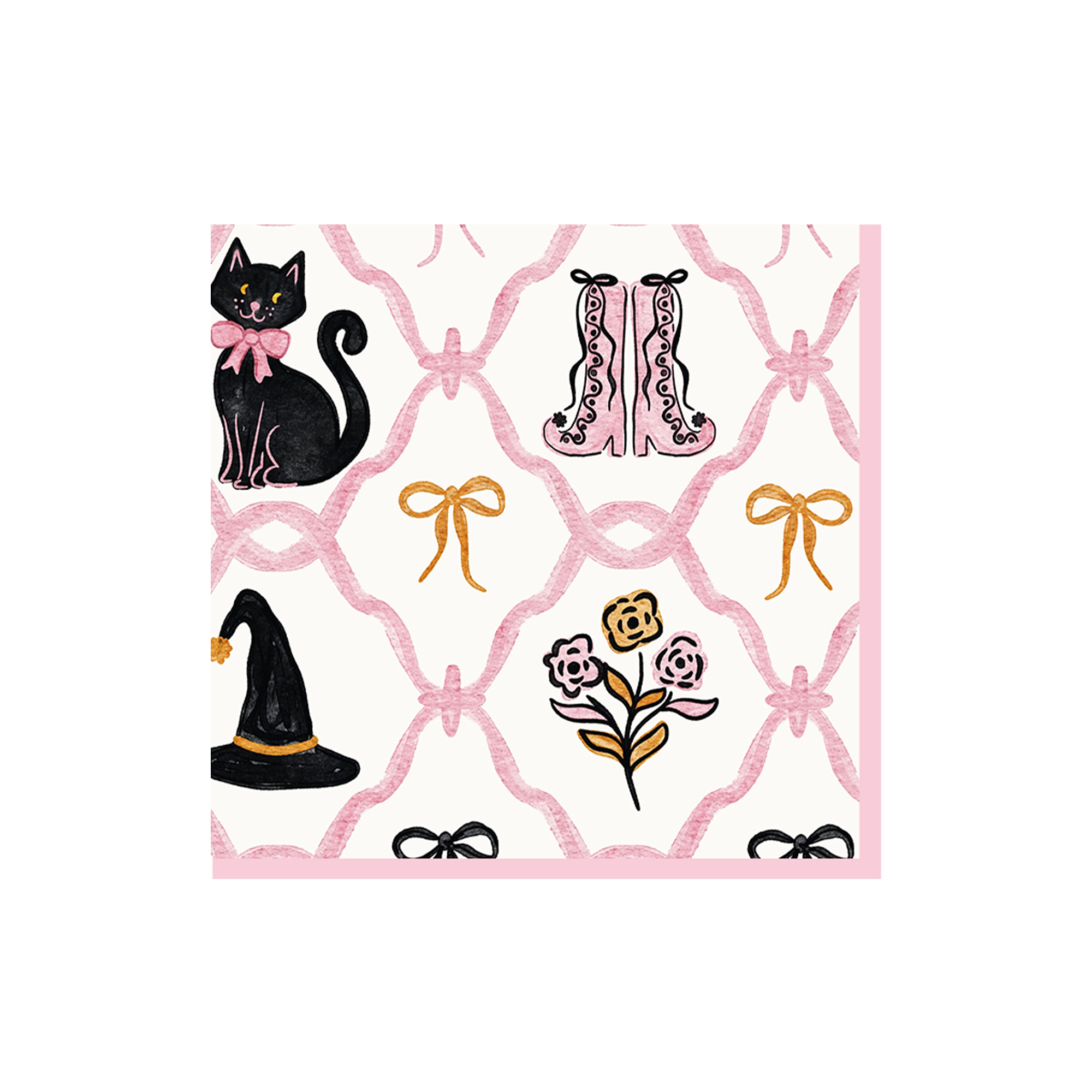 Halloween Theme Pink Color Black Cat Paper Napkin