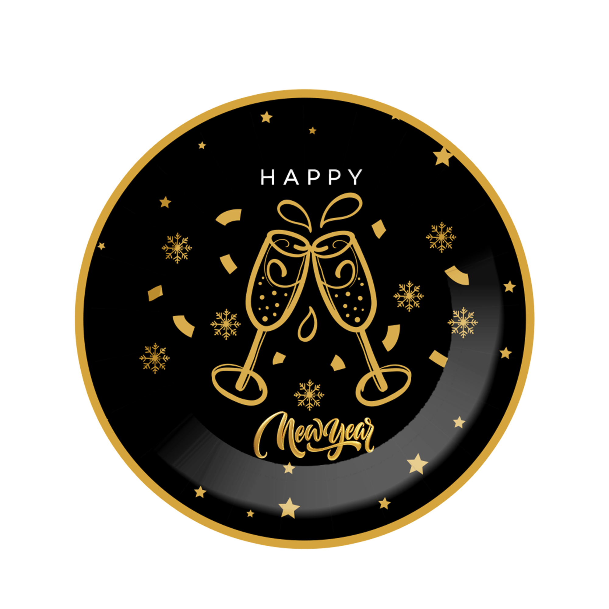 New Year Black Round Dinner Plate