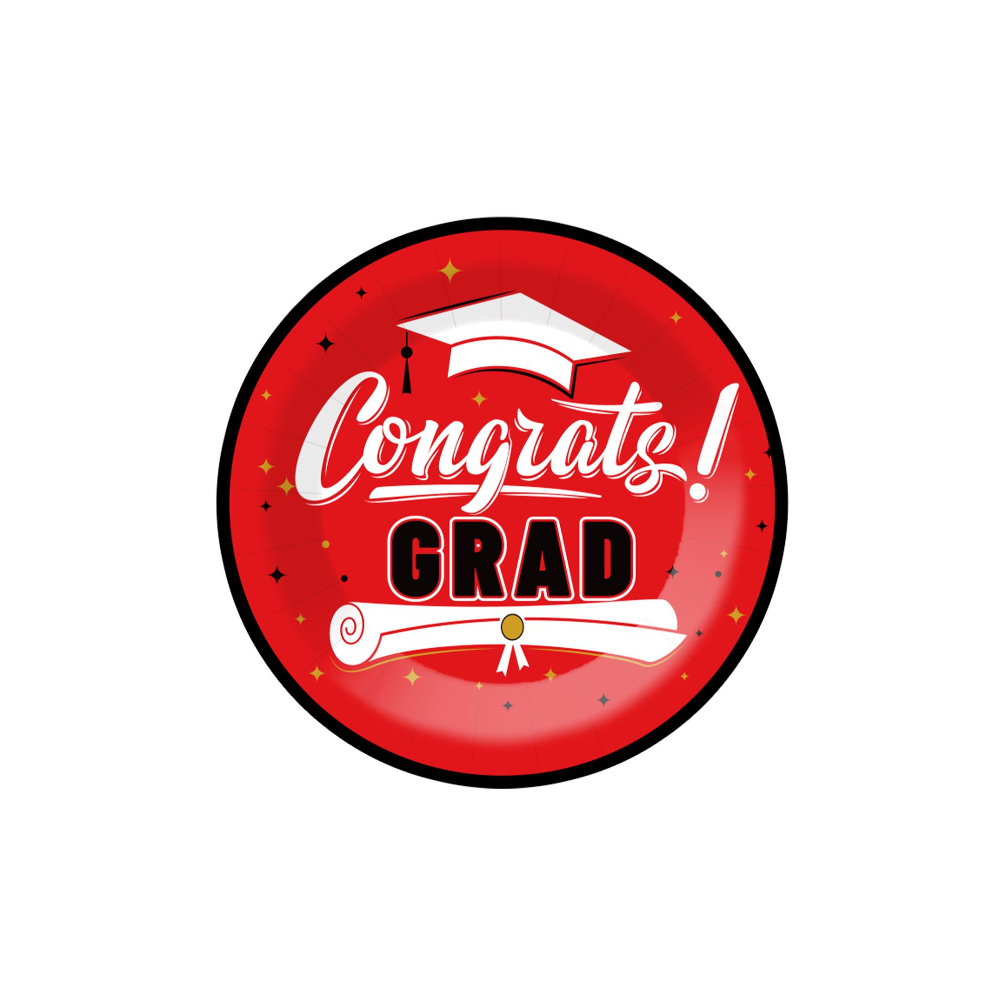 Graduation Theme Red Round Dessert Plate