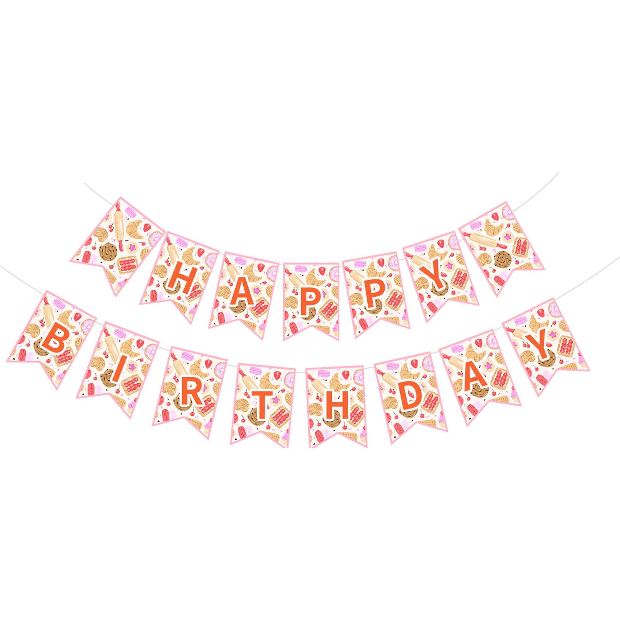 Donut Croissant Happy Birthday Paper Banner
