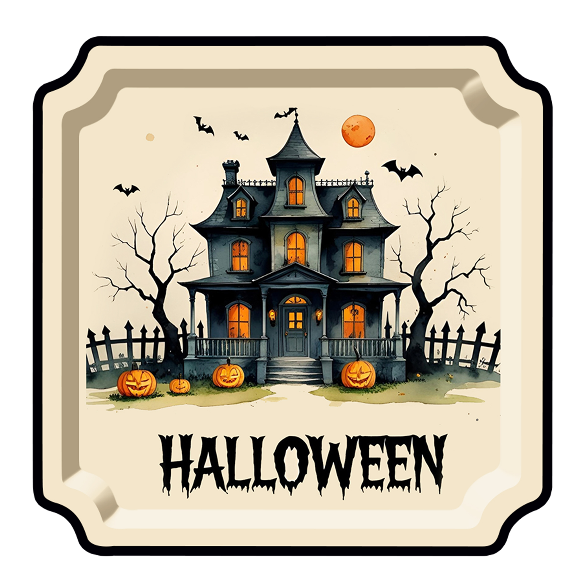 Halloween Theme Haunted House Dinner Plate