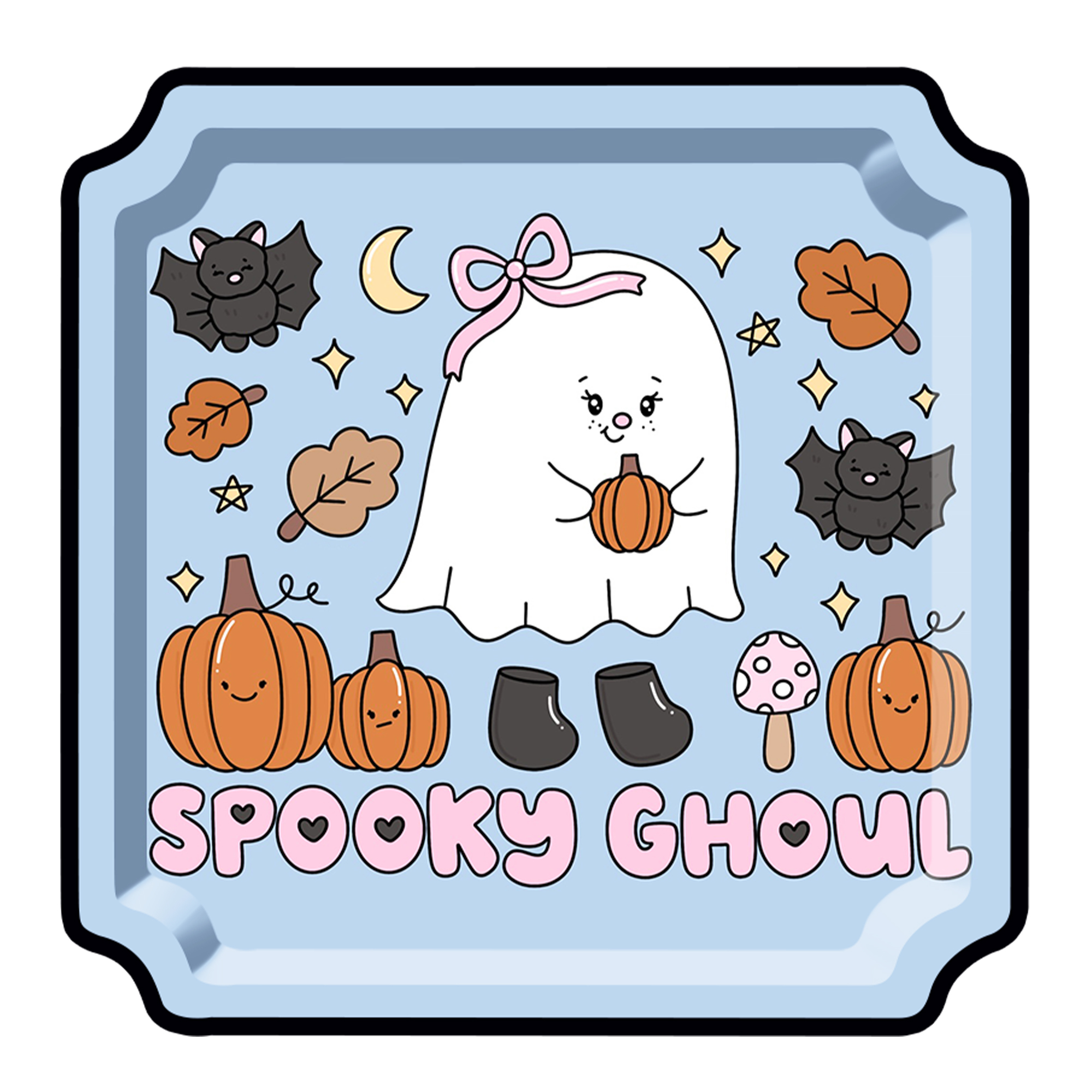 Halloween Theme Blue Color White Ghost Dinner Plate