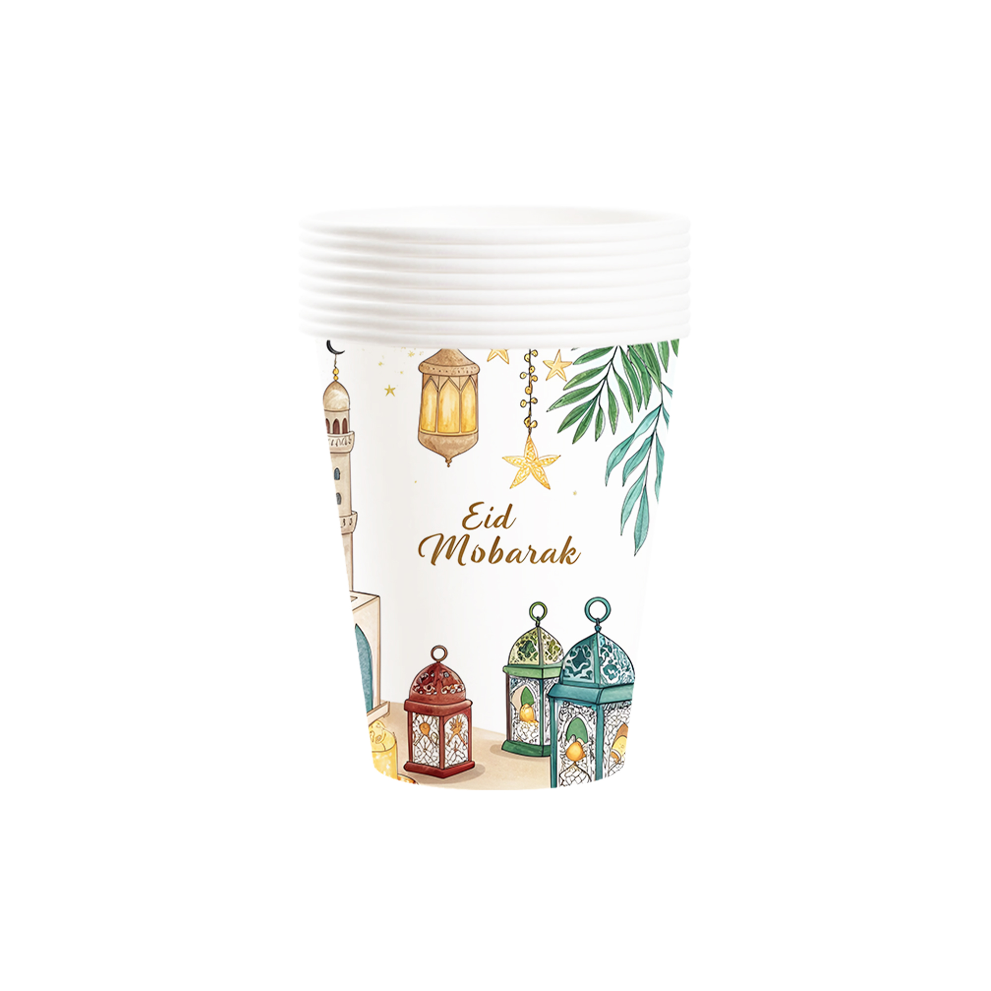 Ramadan Theme White&Green Eid Mubarak 9oz Cup