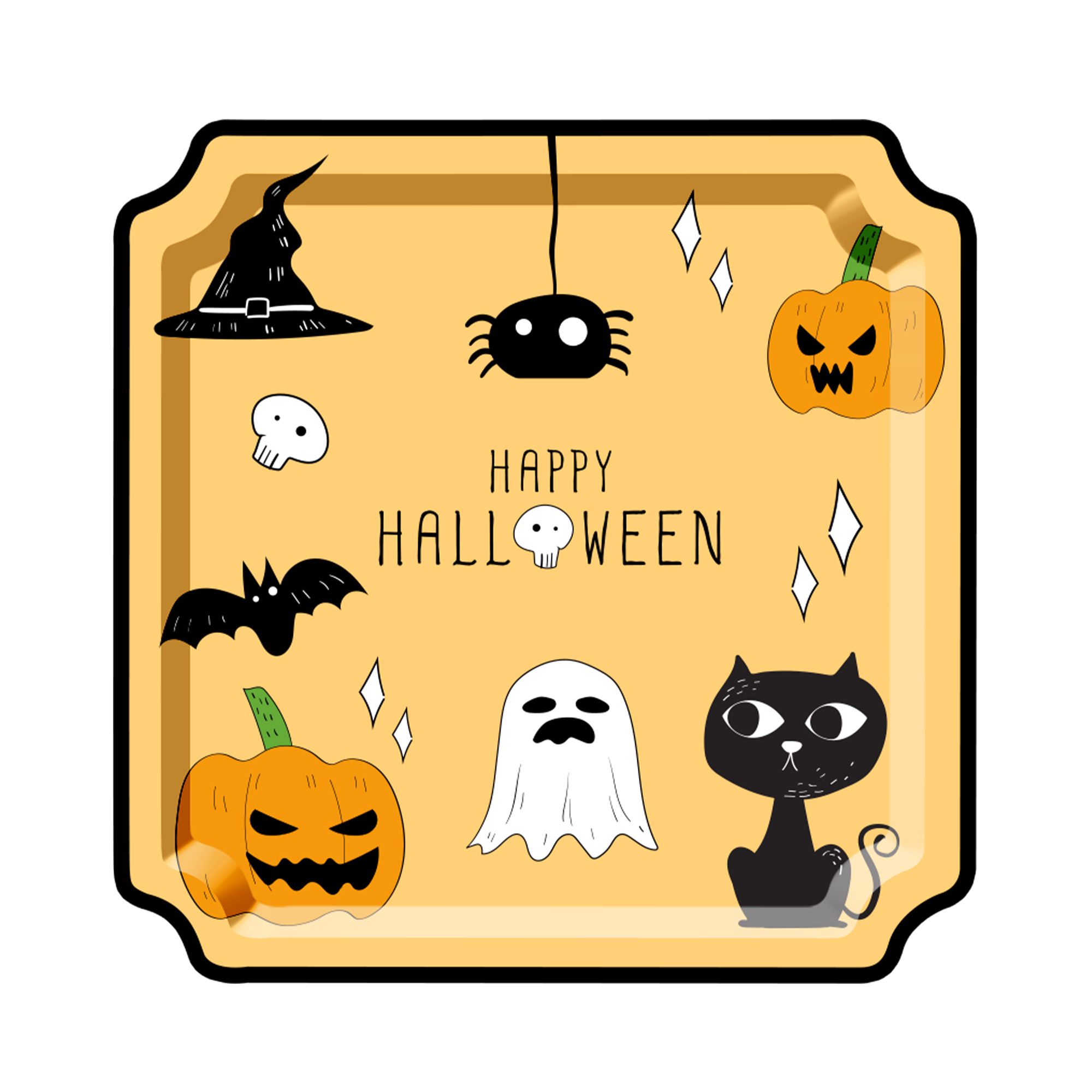 Halloween Theme Yellow Color Cat Dinner Plate