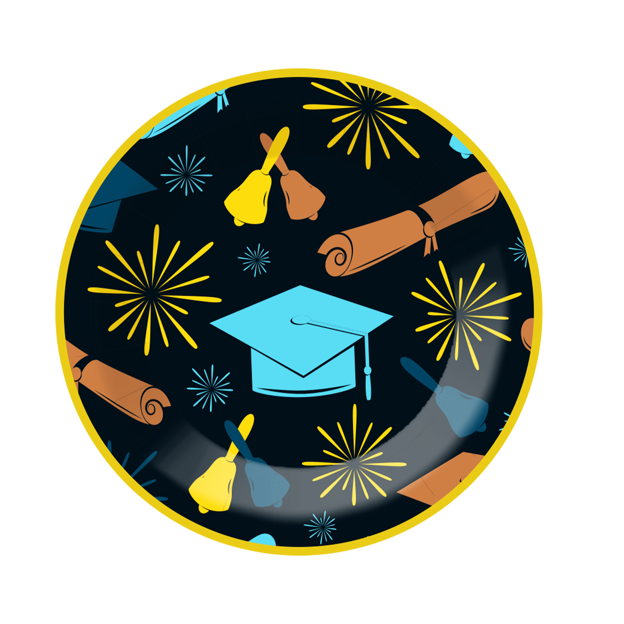 Graduation Theme Black and Yellow Round Dinner Plate