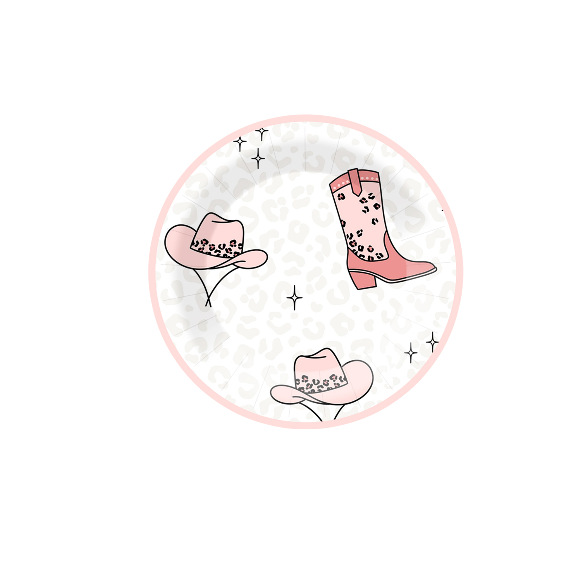 Pink and White Cowgirl Round Dessert Plate