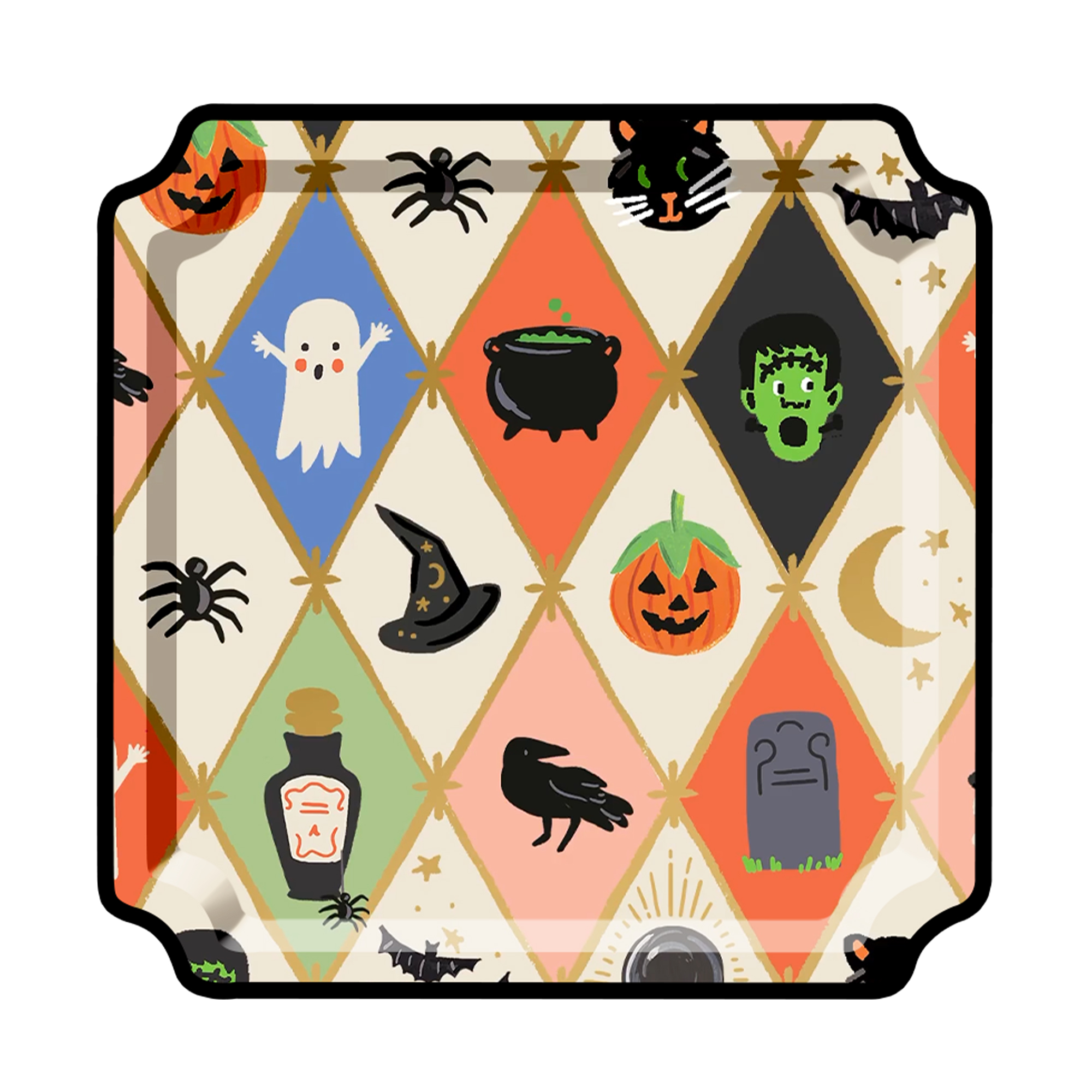 Halloween Theme Rhombus Multicolored Patterns Dinner Plate