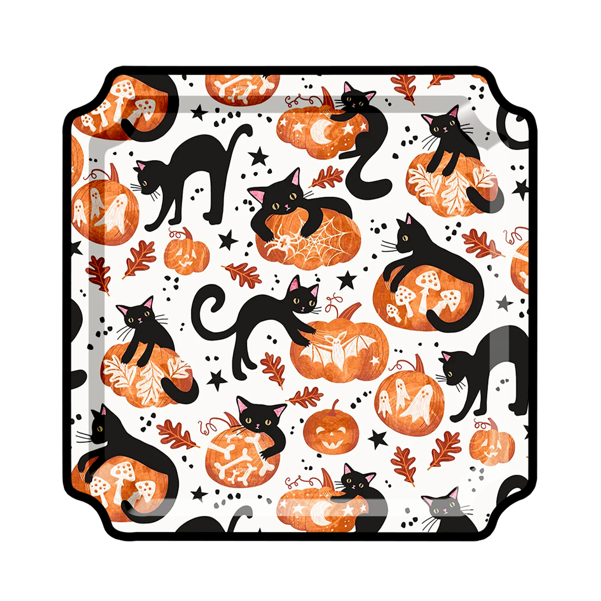 Halloween Theme Pumpkin and Black Cat Dinner Plate