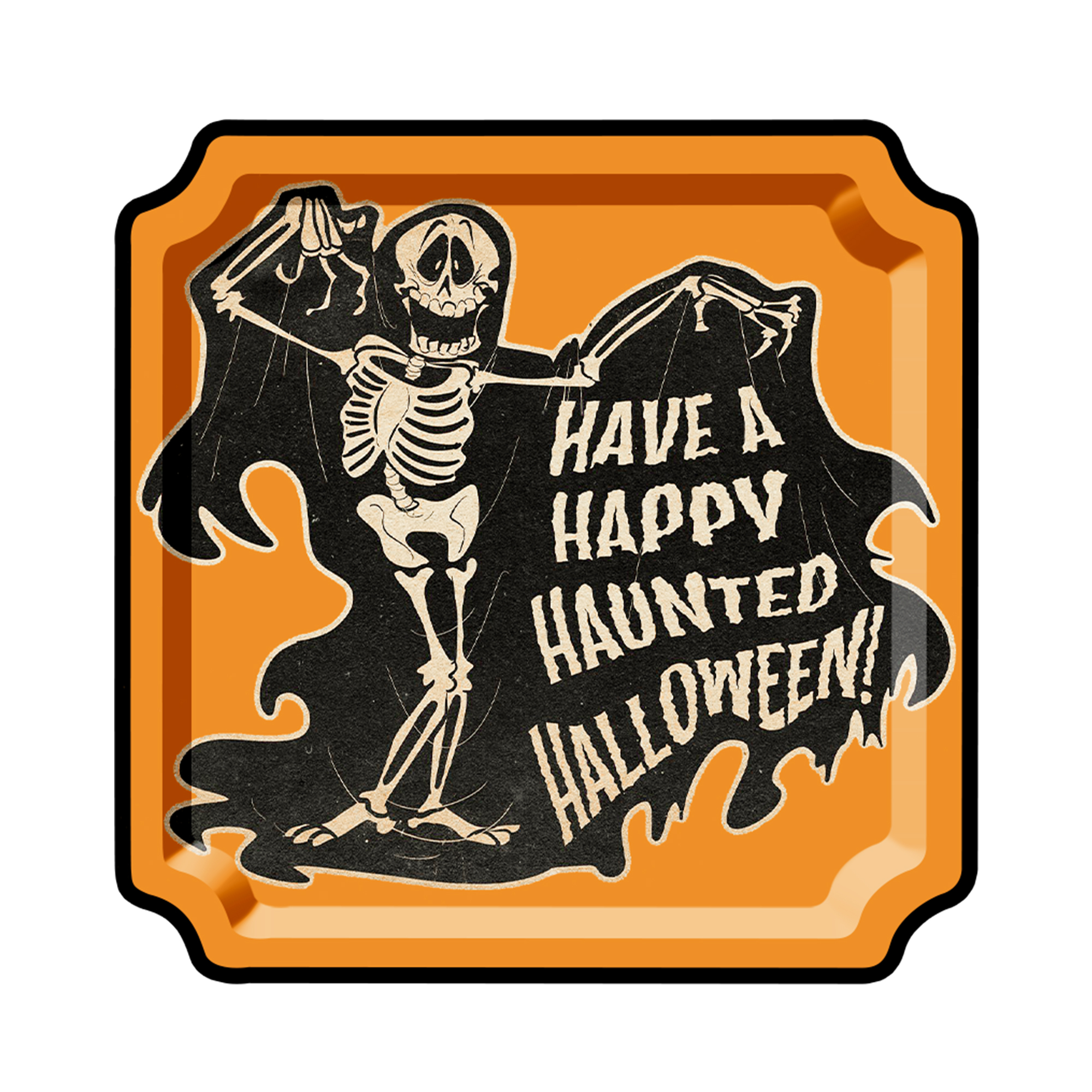 Halloween Theme Orange Color Square Skeleton Dinner Plate