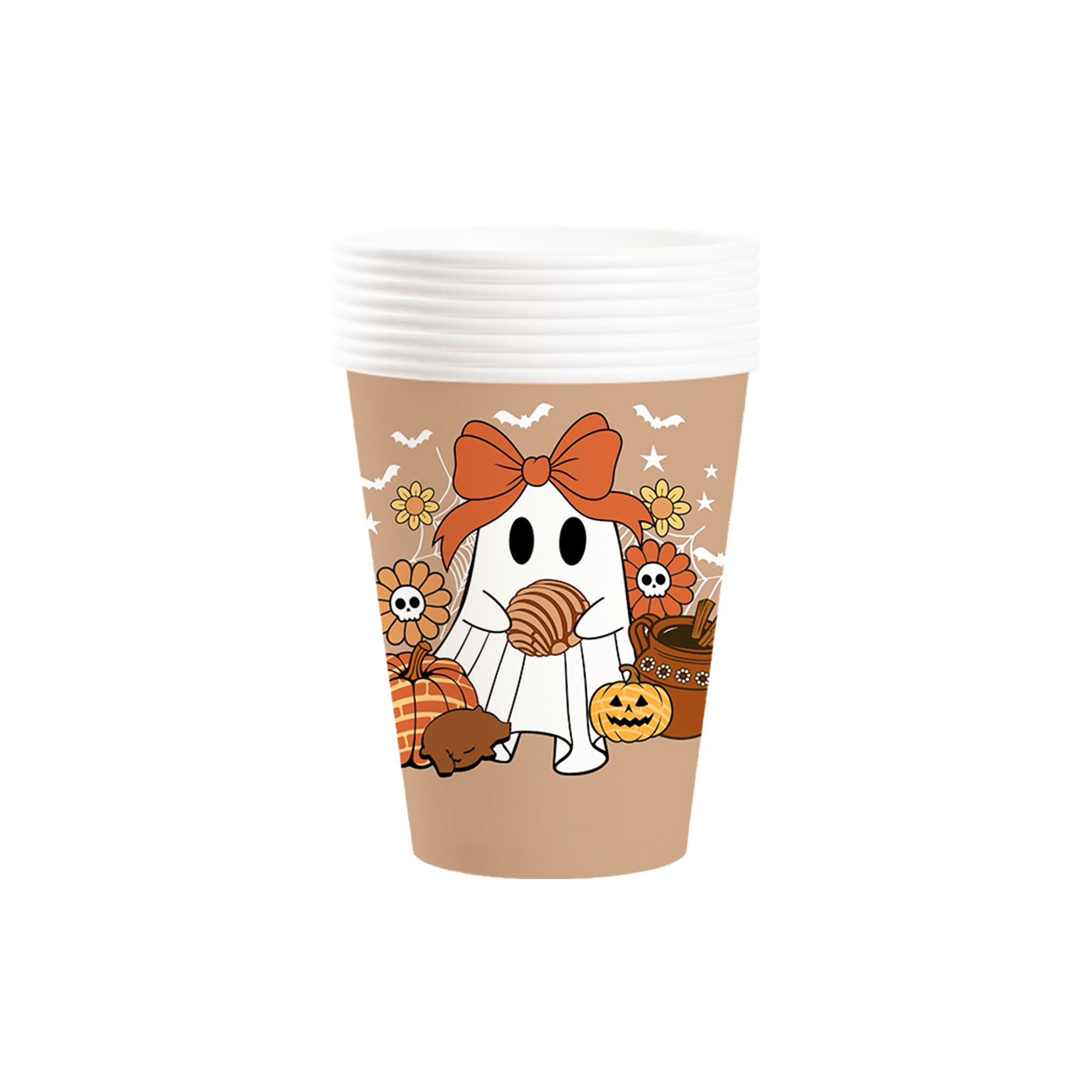 Halloween Theme Brown Color White Ghost Paper Cup 