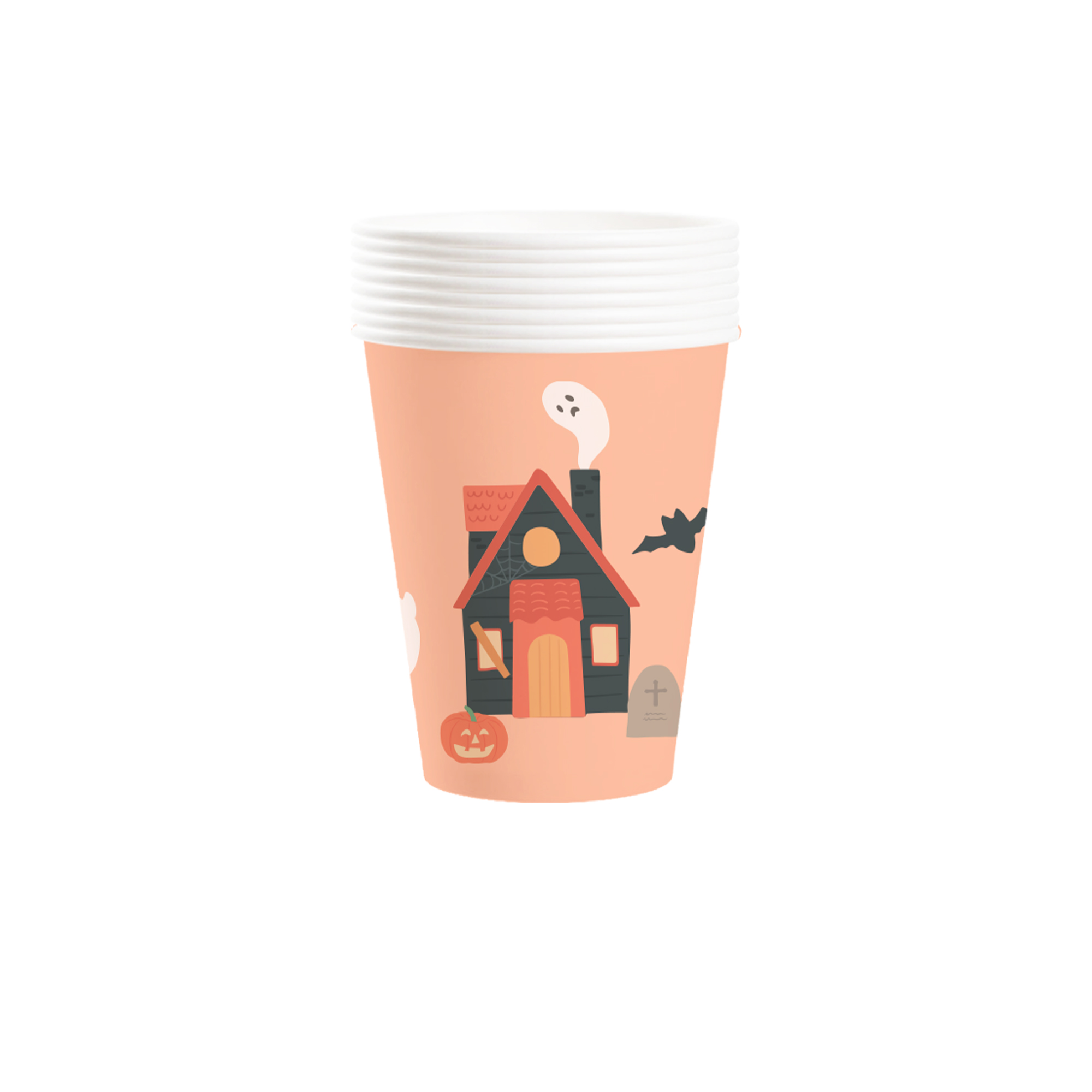 Halloween Theme Orange Red Haunted House 9oz Paper Cup 