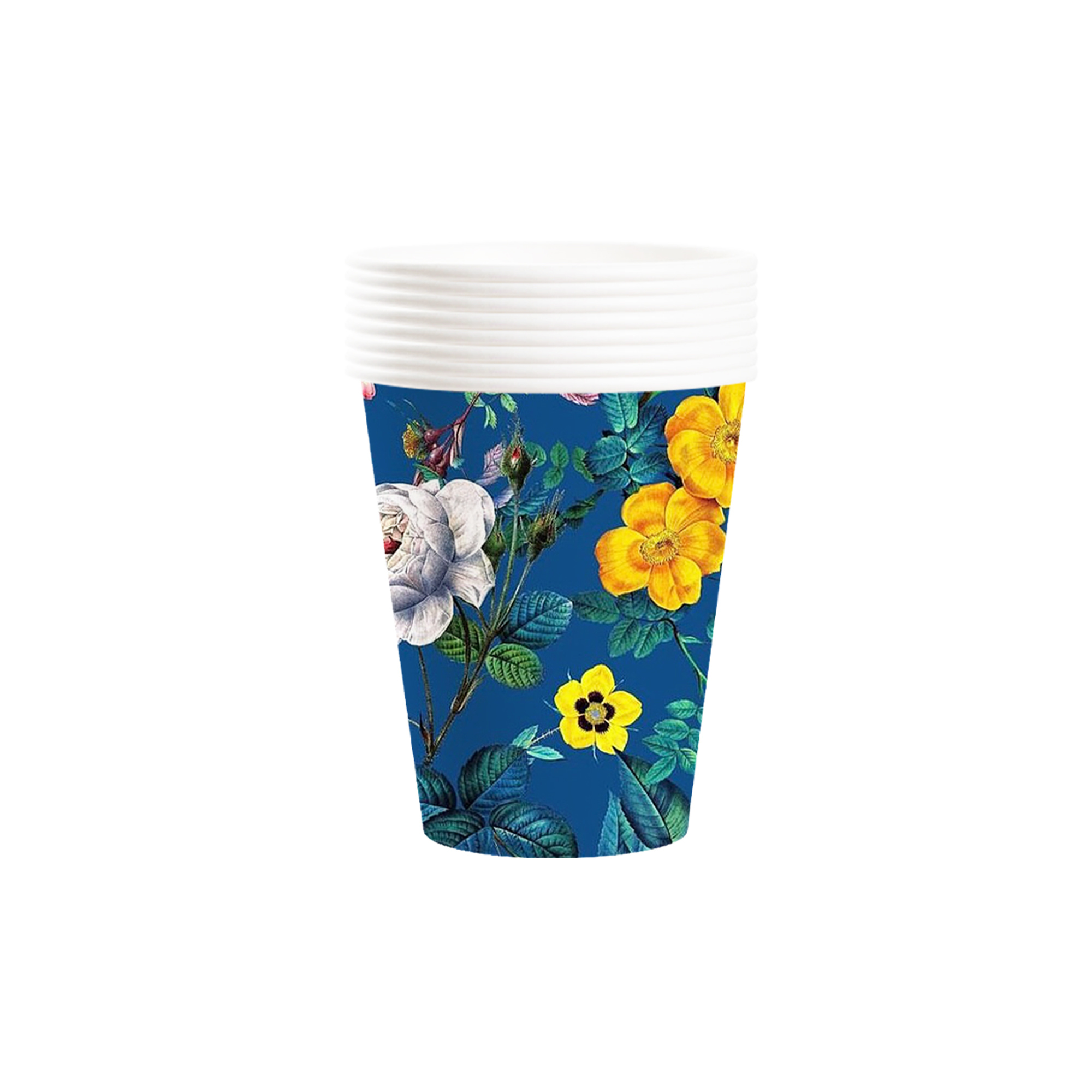 Tea Theme Dark Blue Background Large Yellow Flowers Pattern 9oz Cup