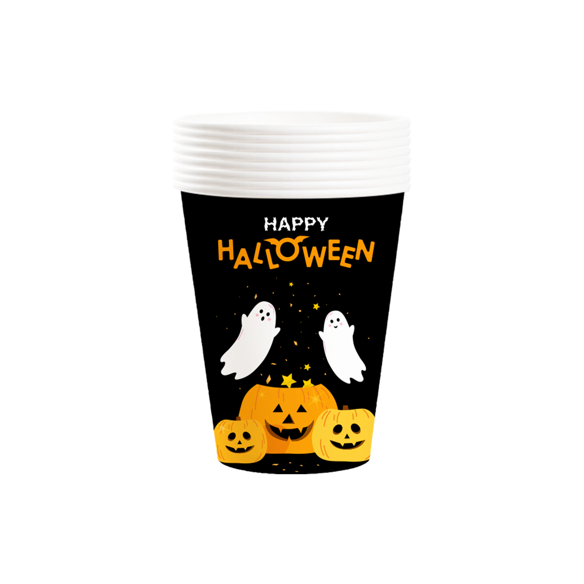 Halloween Theme Black Color White Ghost 9oz Paper Cup