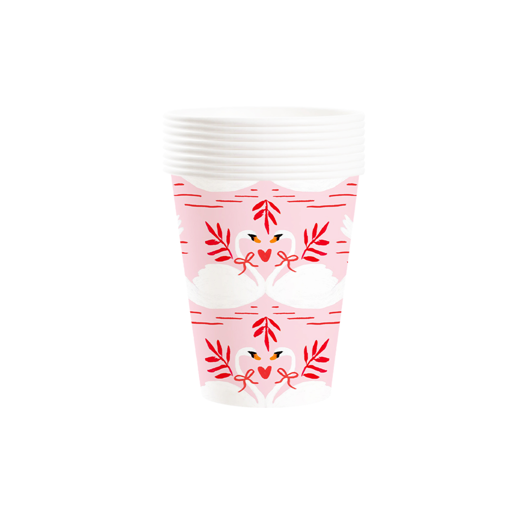 Valentine Theme Pink&White Swan Pattern 9oz Cup