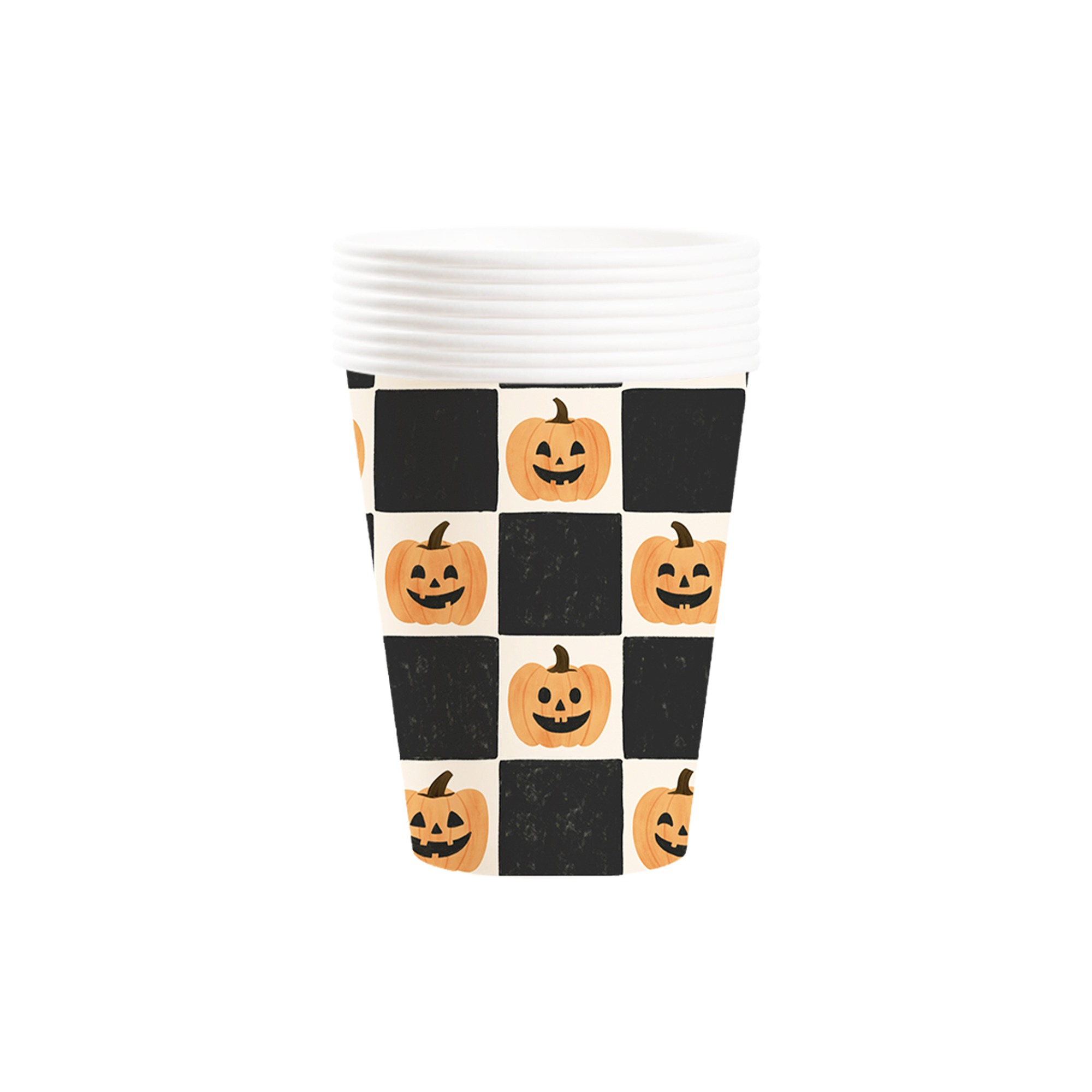 Halloween Theme Pumpkin Black and White Grid 9oz Paper Cup