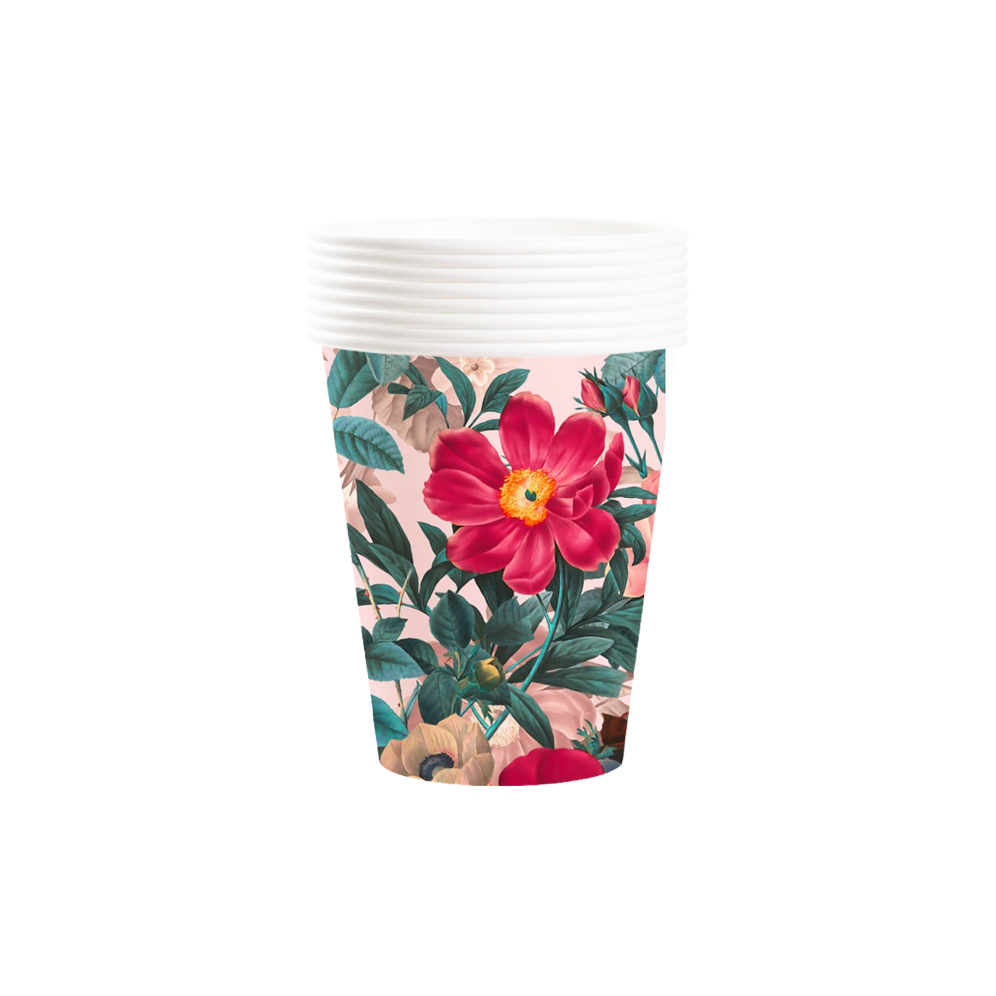 Tea Theme Large Red Flowers Pattern 9oz Cup