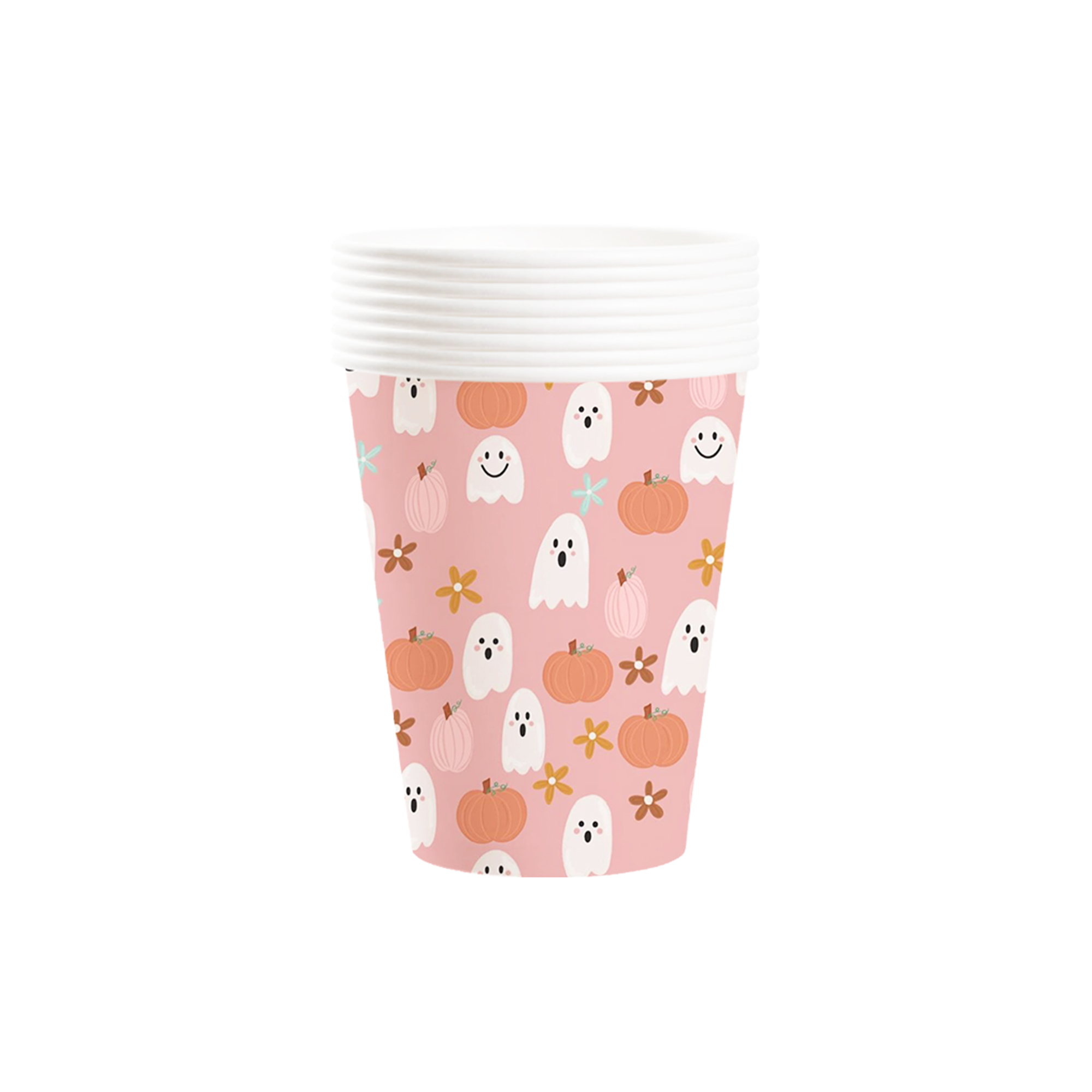 Halloween Theme Pink Background Ghost and Pumpkin Pattern 9oz Cup 
