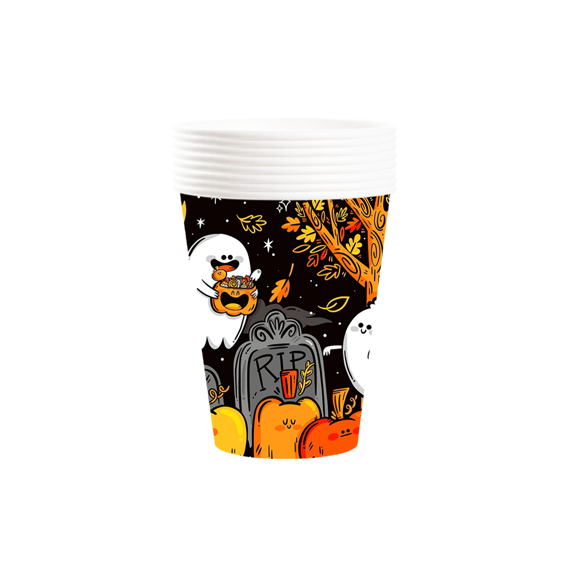 Halloween Theme Orange Ghost and Pumpkin Pattern 9oz Cup 