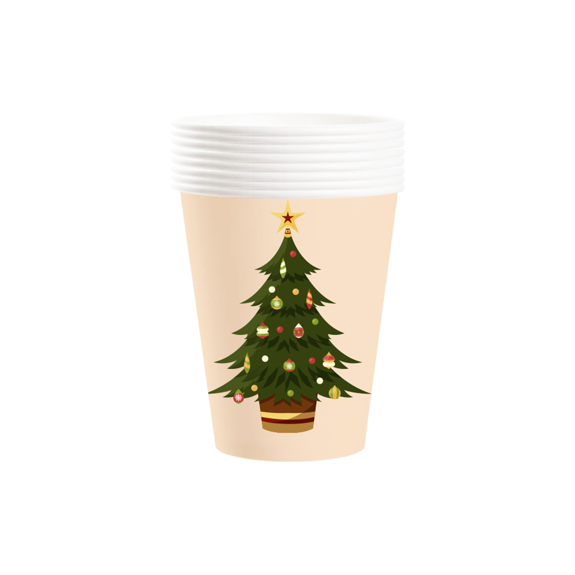 Christmas Theme Pale Yellow Background Christmas Tree Pattern 9oz Cup 