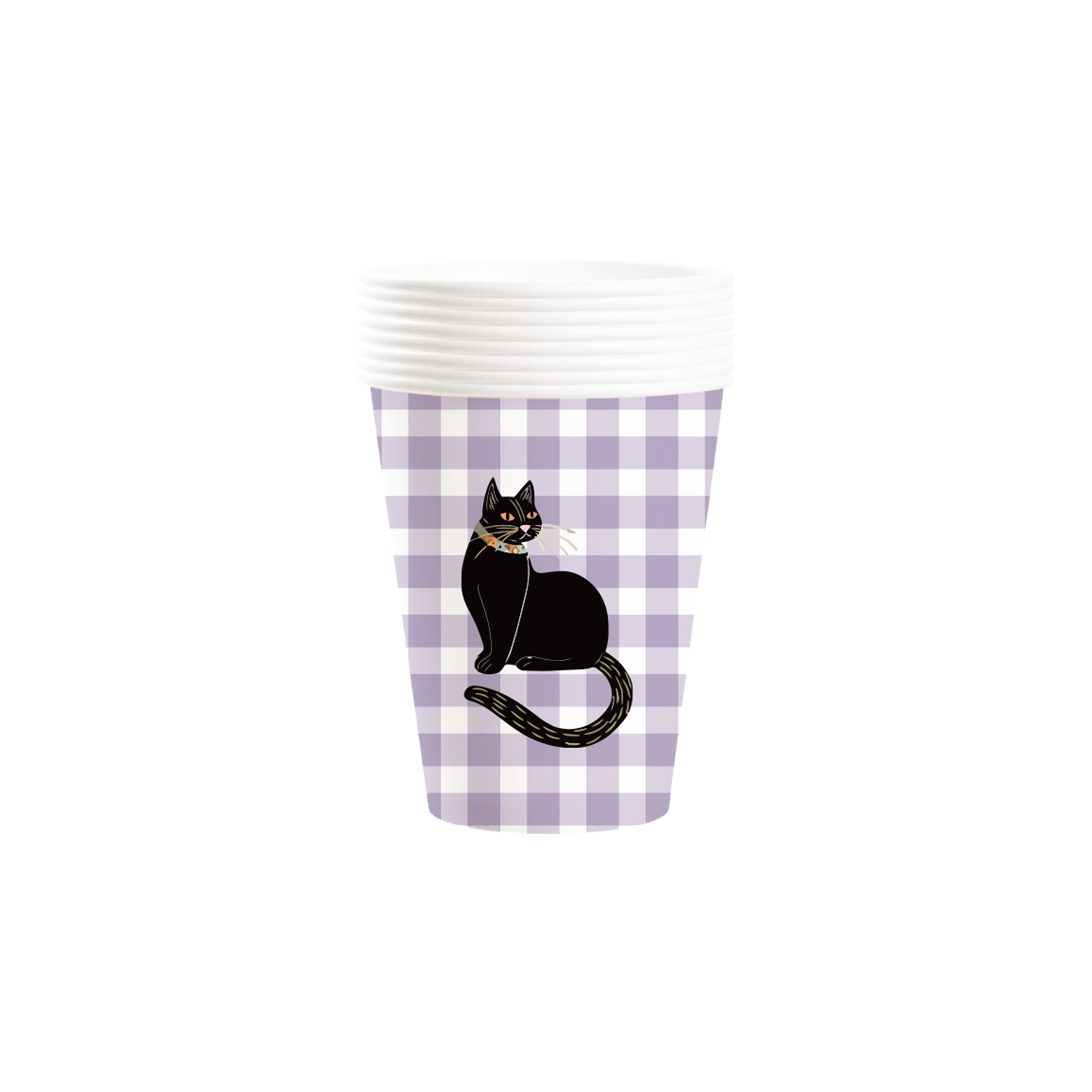 Halloween Theme Purple Checkered Black Cat 9oz Cup