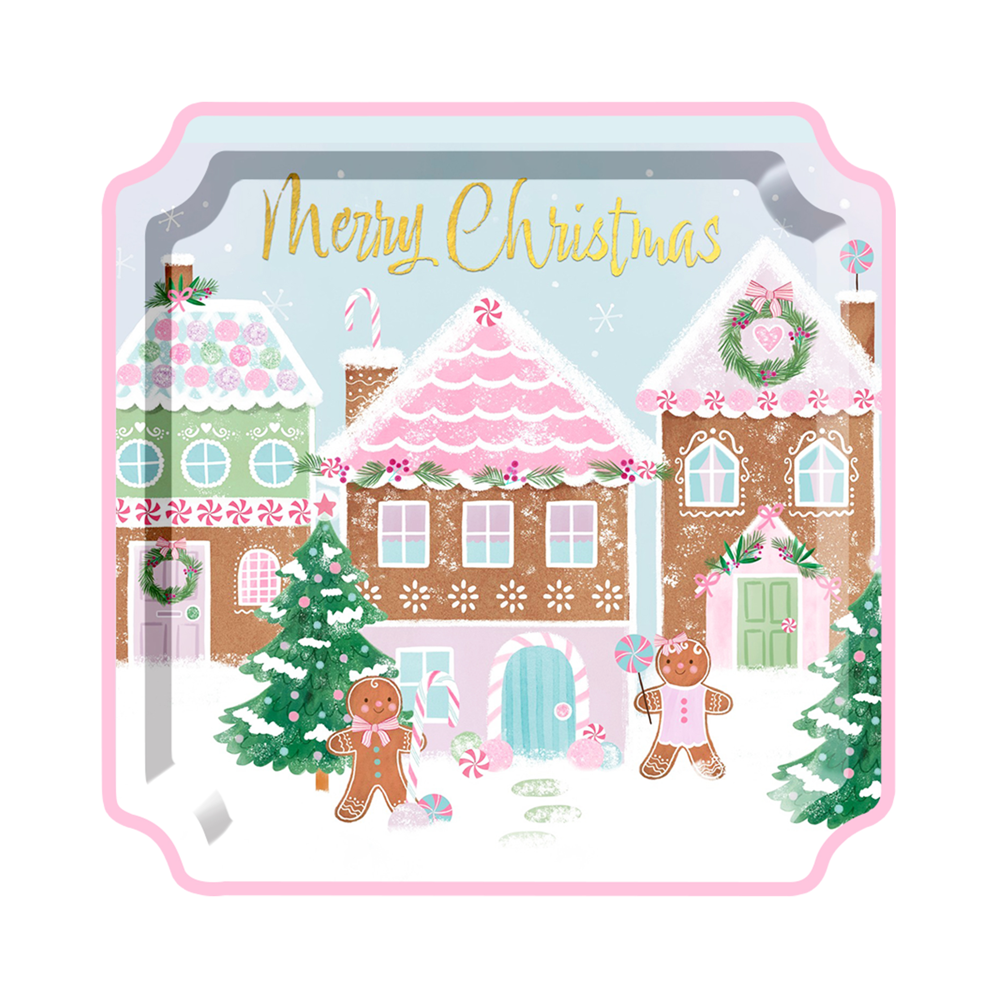 Christmas Themed Snowhouse Gingerbread Man Square Dinner Plate