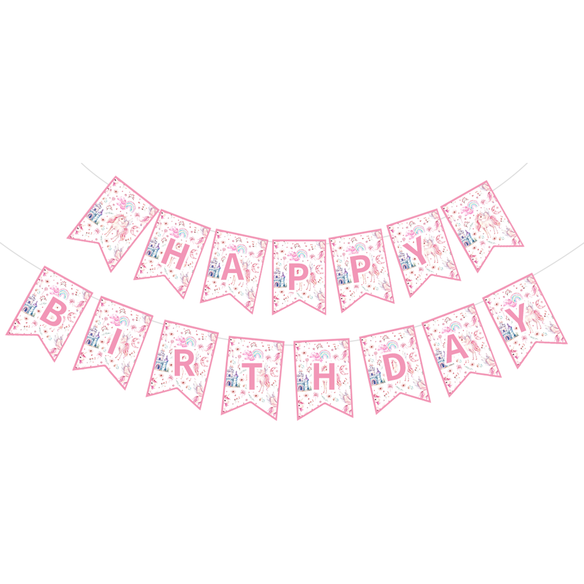 Pink Unicorn Theme Happy Birthday Paper Banner