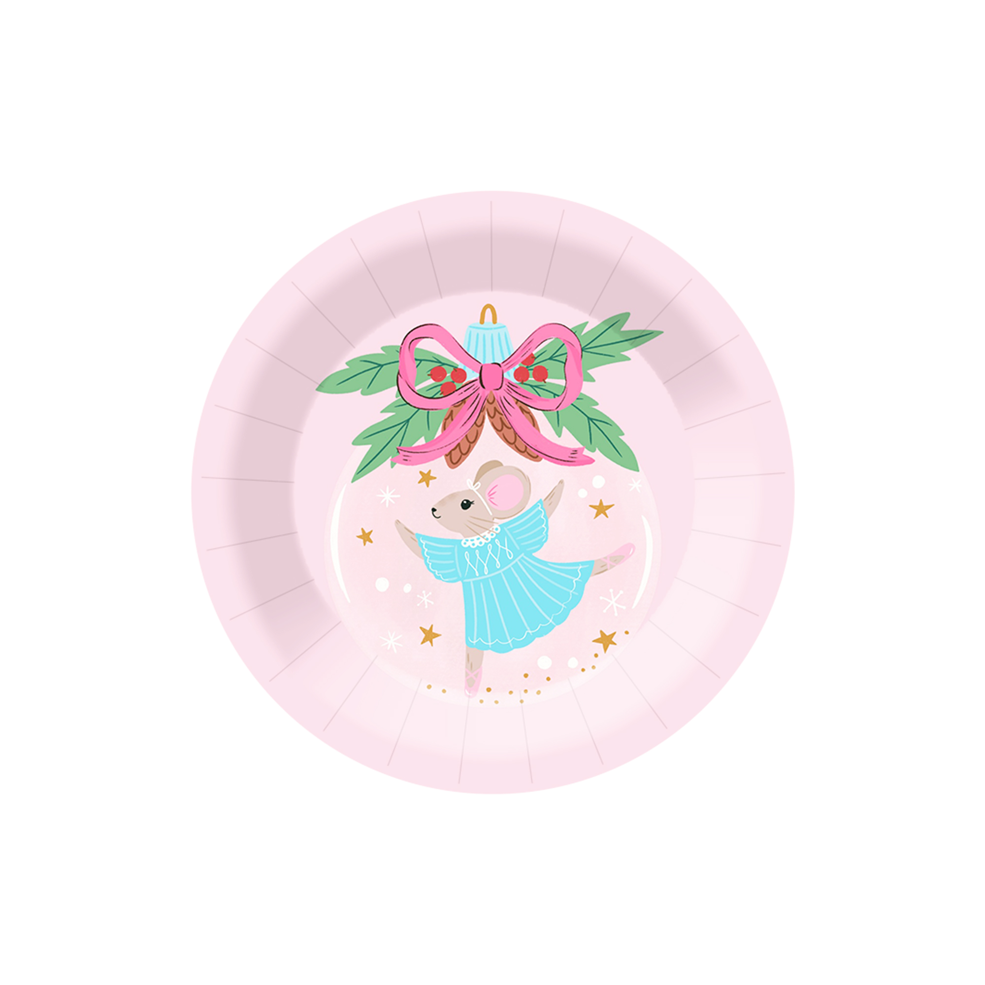Christmas Themed Pink Background Little Mouse Dessert Plate