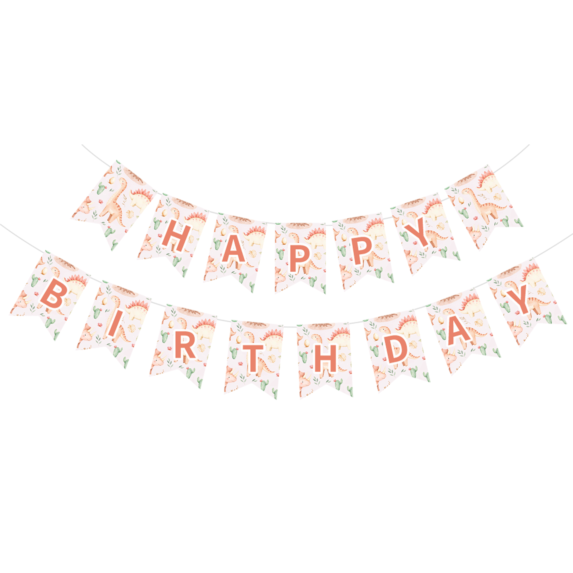 Light Orange Dinosaur Theme Happy Birthday Paper Banner