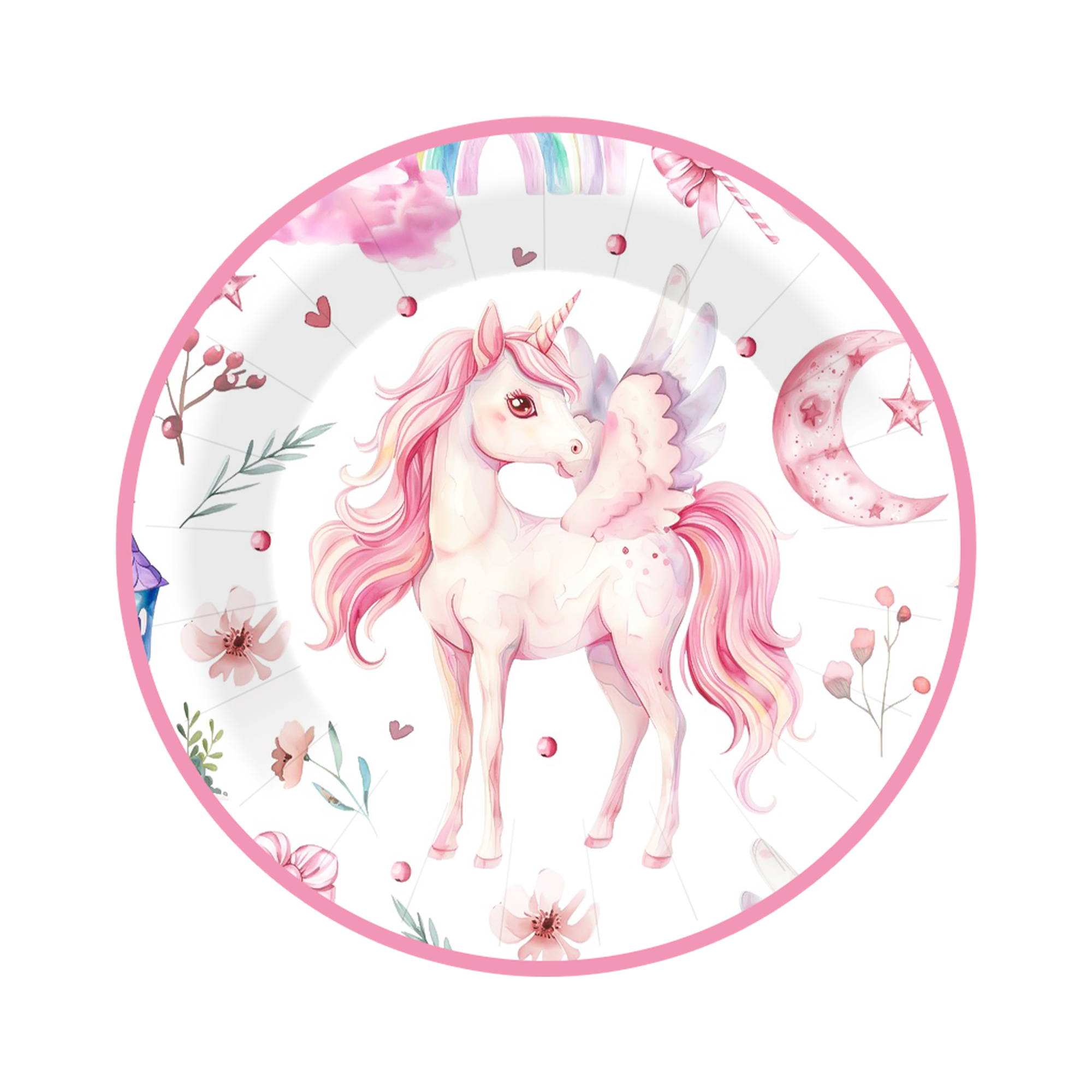 Pink Unicorn Theme Dinner Plate