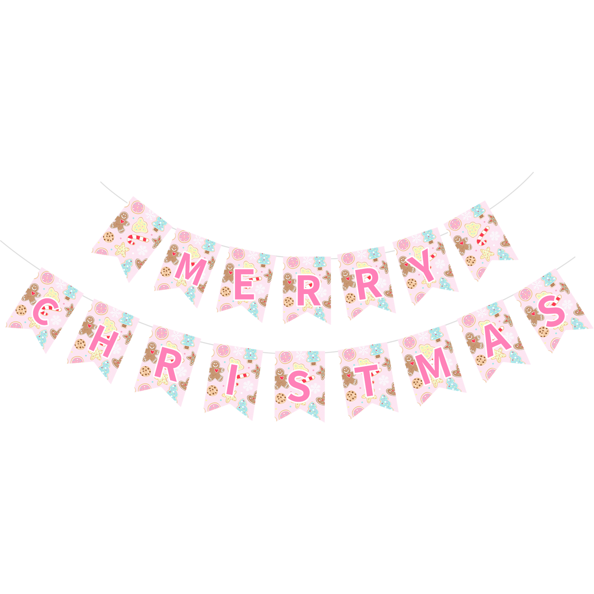 Christmas Themed Pink Background Gingerbread Man Paper Banner