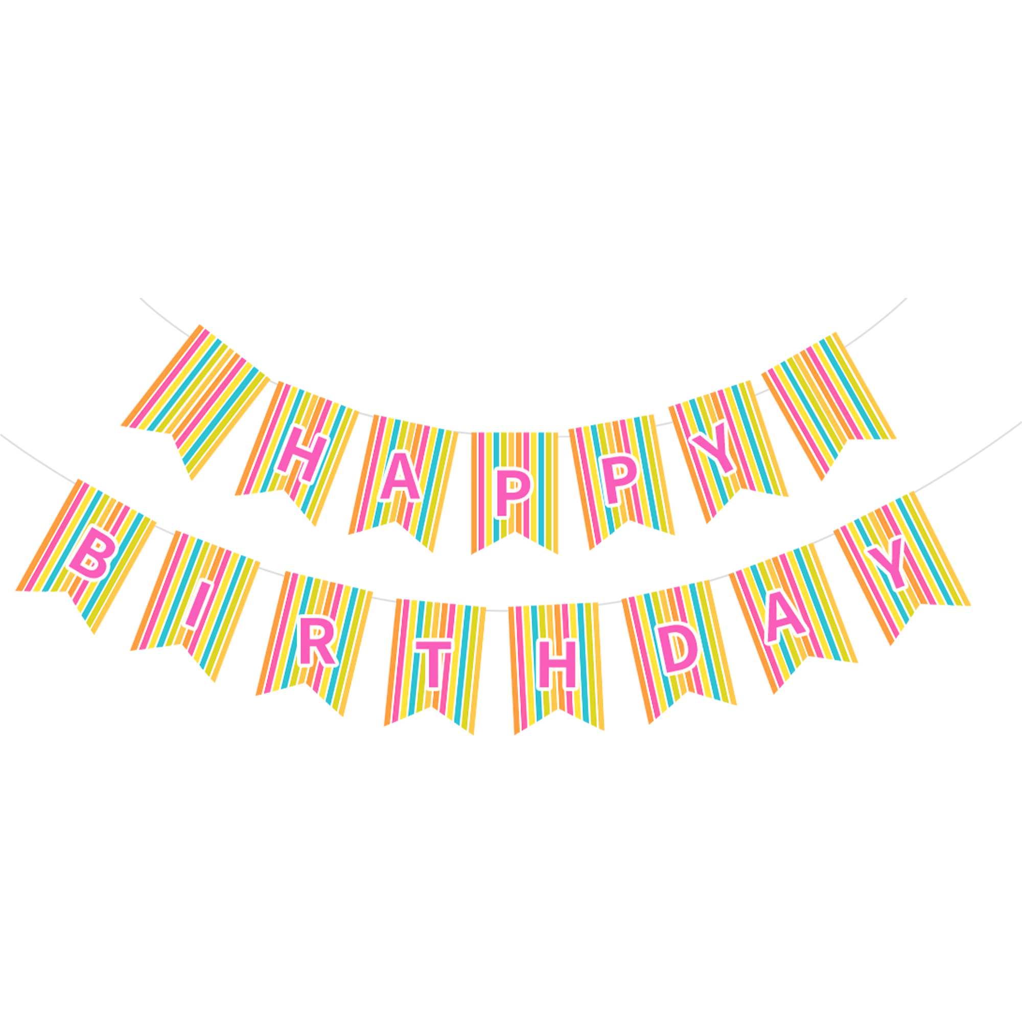 Yellow Stripe Happy Birthday Paper Banner