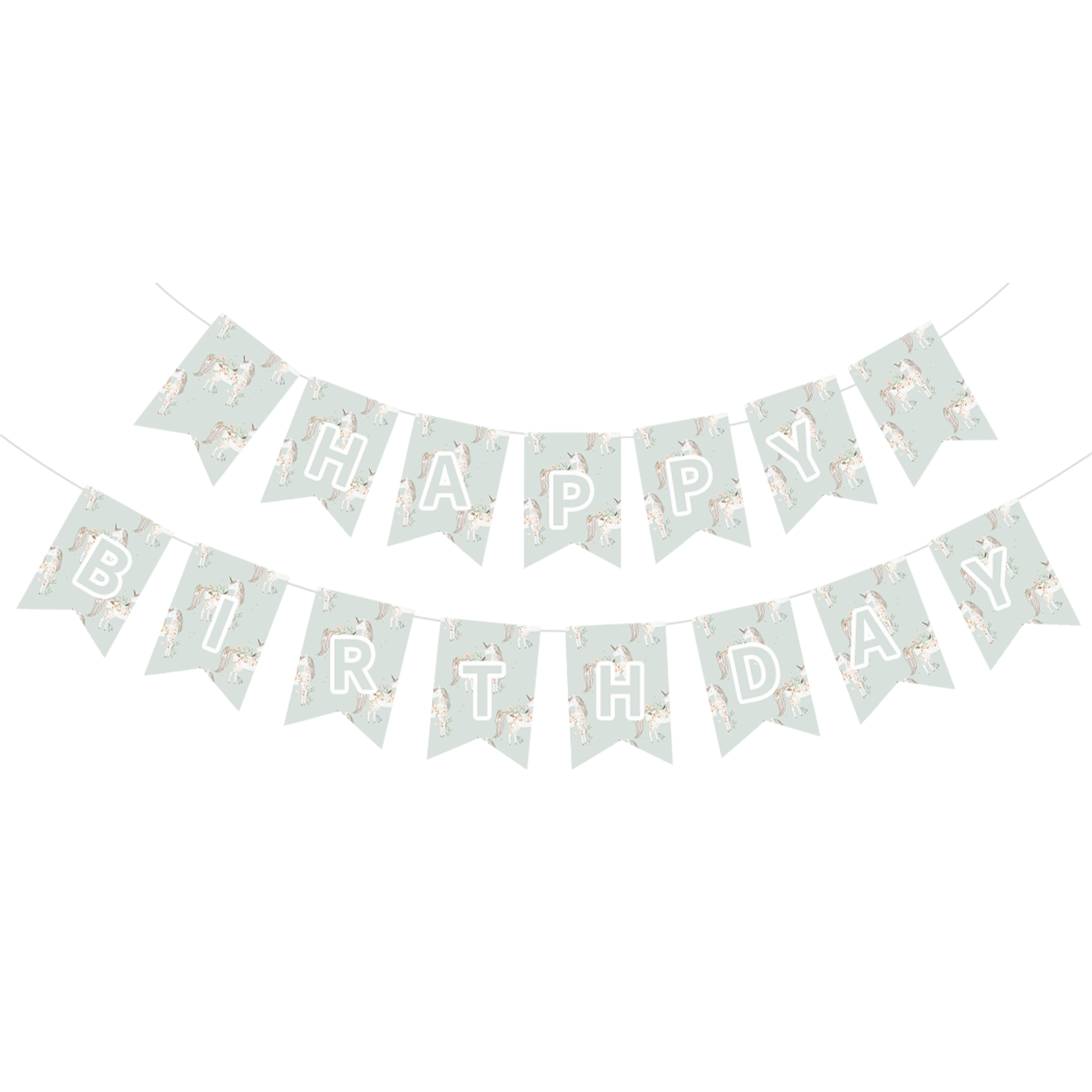 Cyan Blue Unicorn Happy Birthday Paper Banner