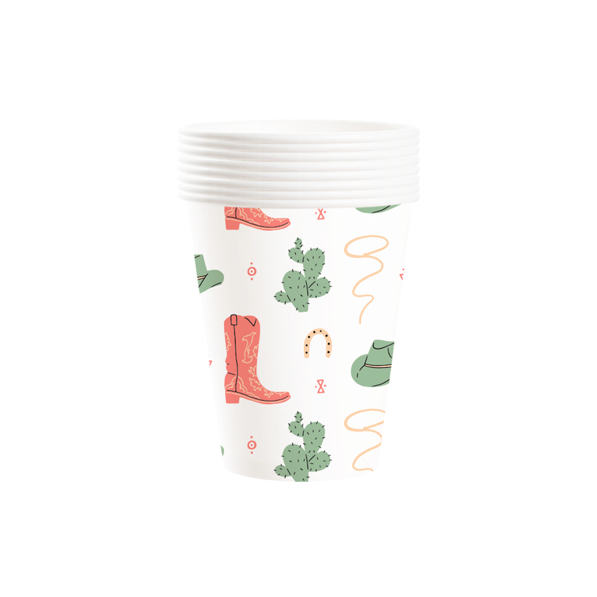 Cowgirl Theme White Background Cactus and Cowgirl Boots 9oz Cup 