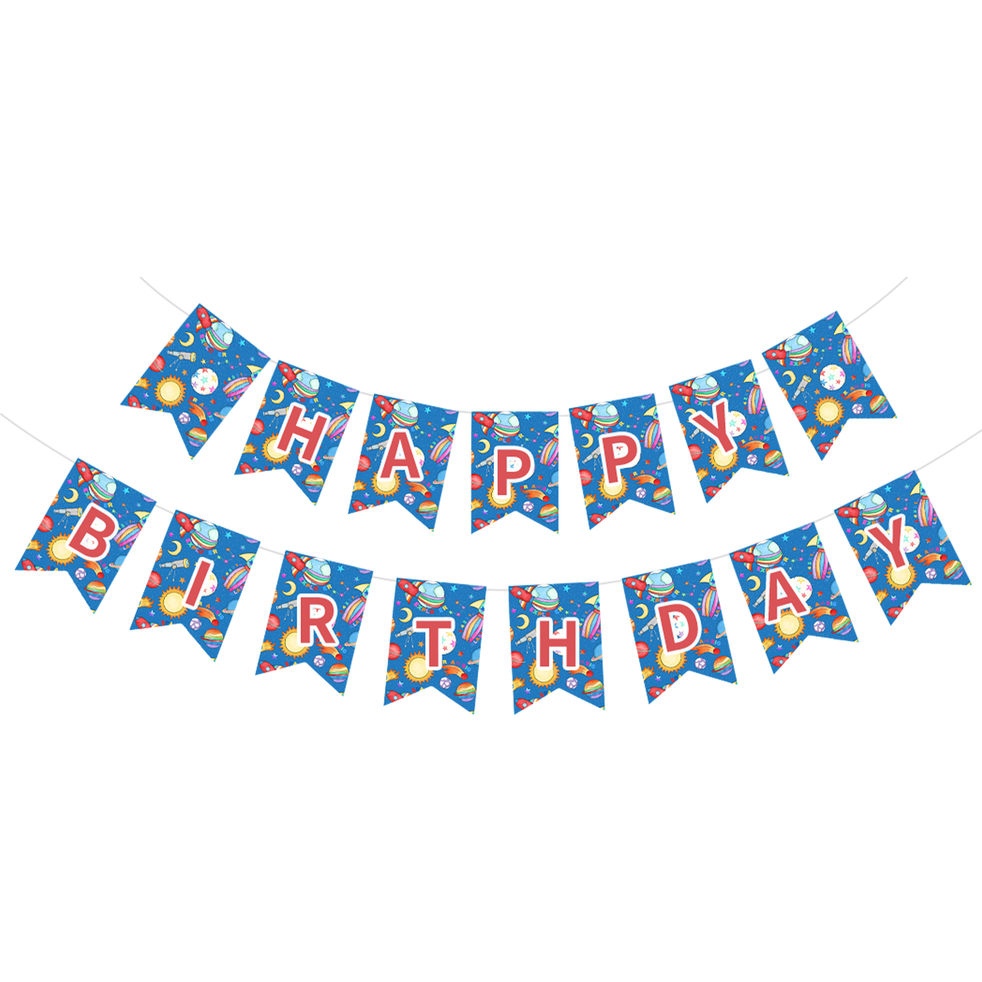  Blue Space Theme Happy Birthday Paper Banner