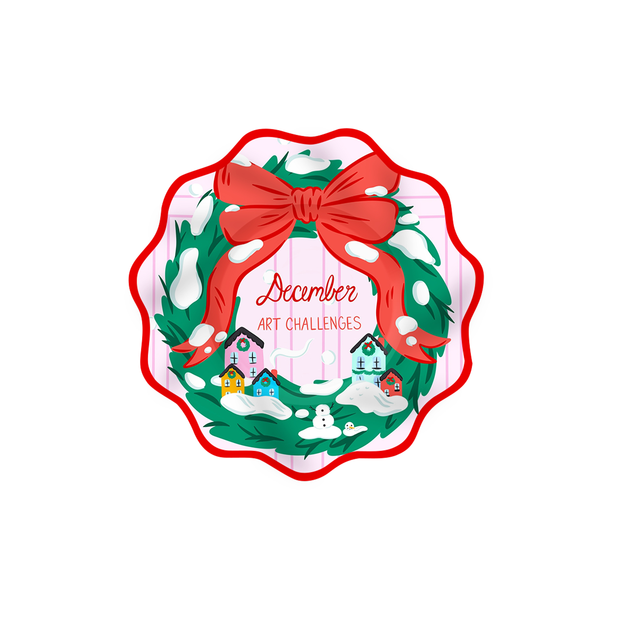 Christmas Party Snowy Wreath & Village Dessert Plate