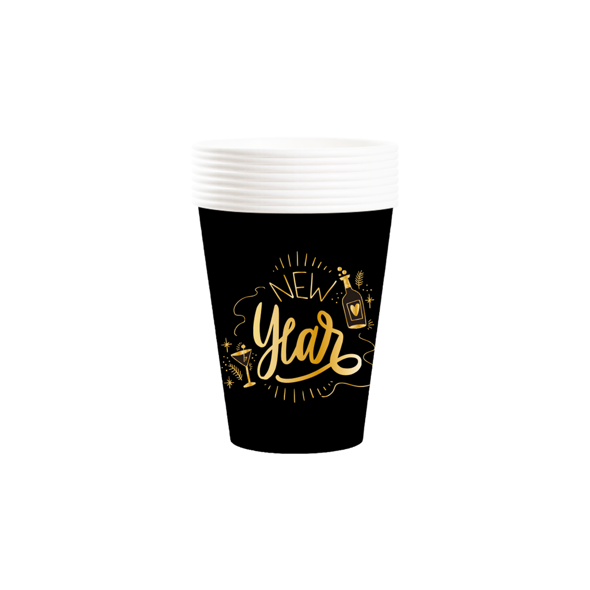 Happy New Year Black Gold Holiday 9oz Paper Cup