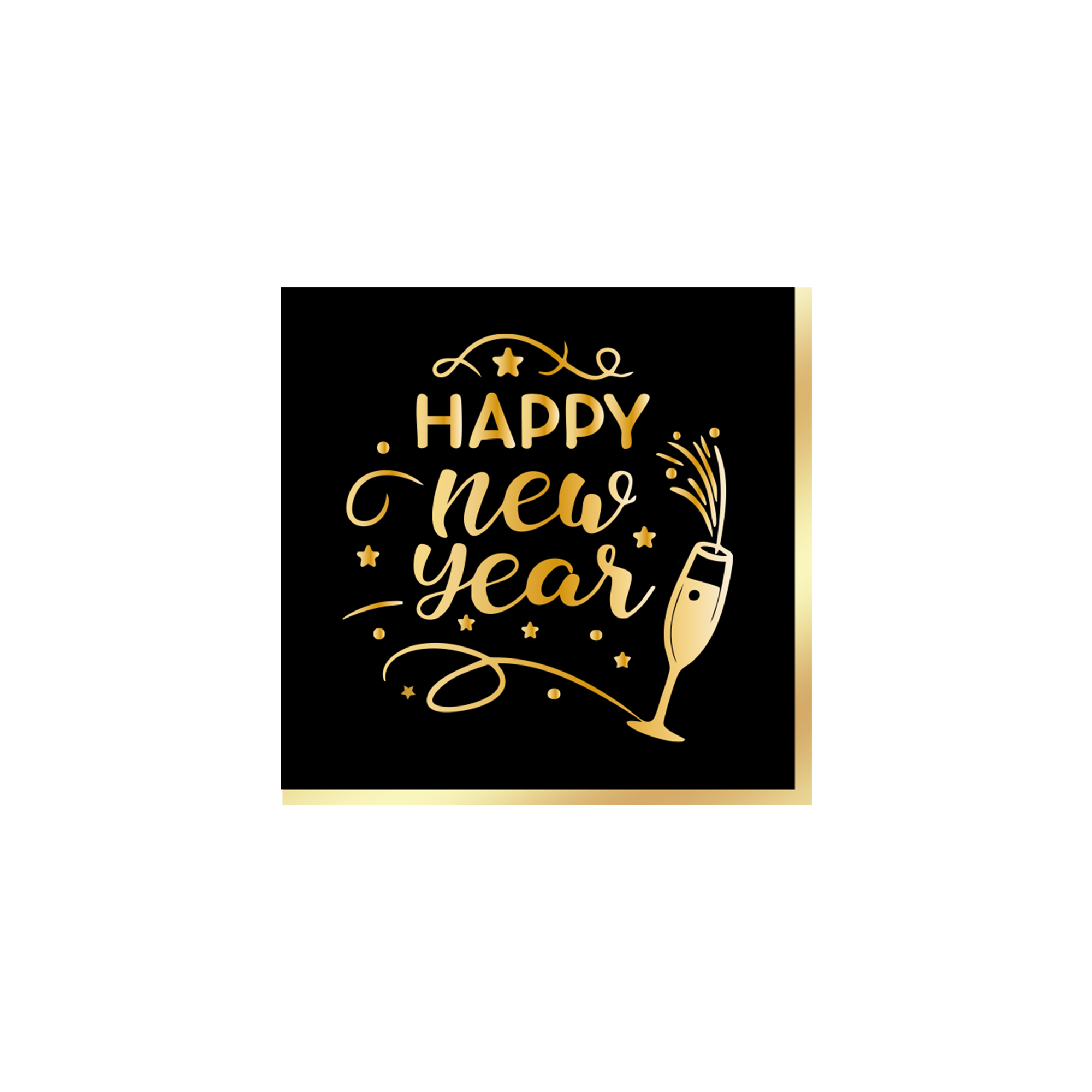 Happy New Year Black Gold Champagne Glass Napkin
