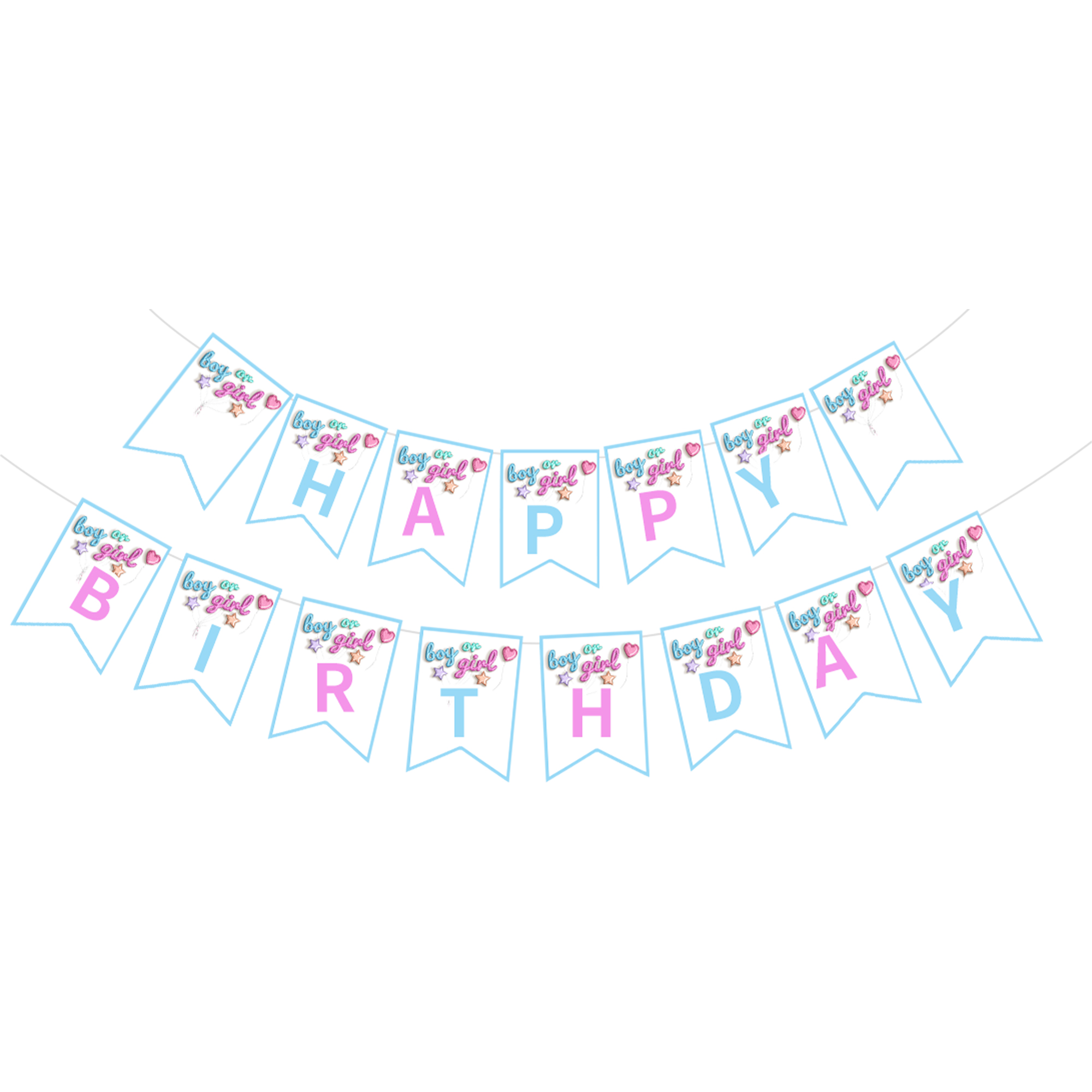 Gender Reveal Theme Happy Birthday Paper Banner