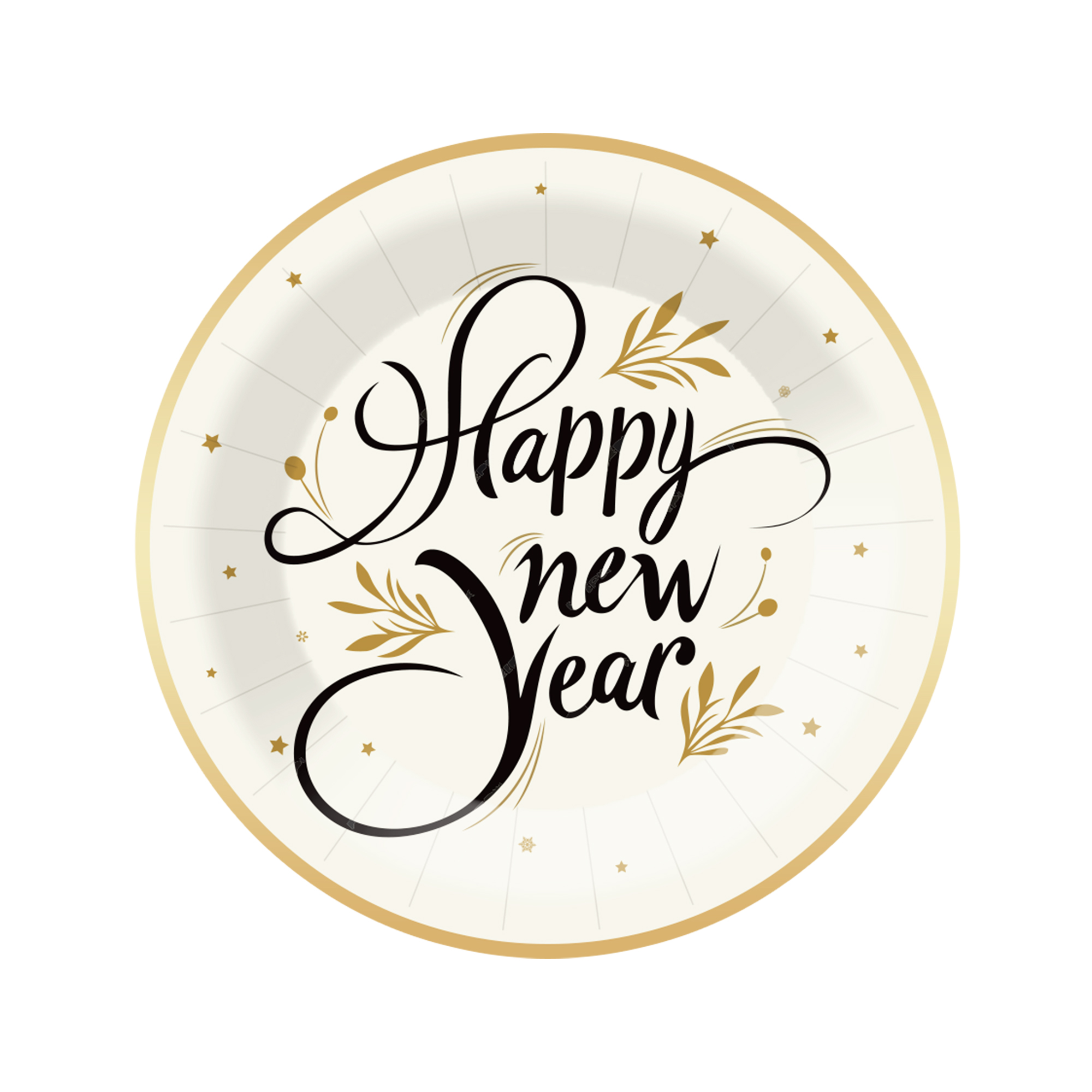 Happy New Year White Background Black Letter Dinner Plate