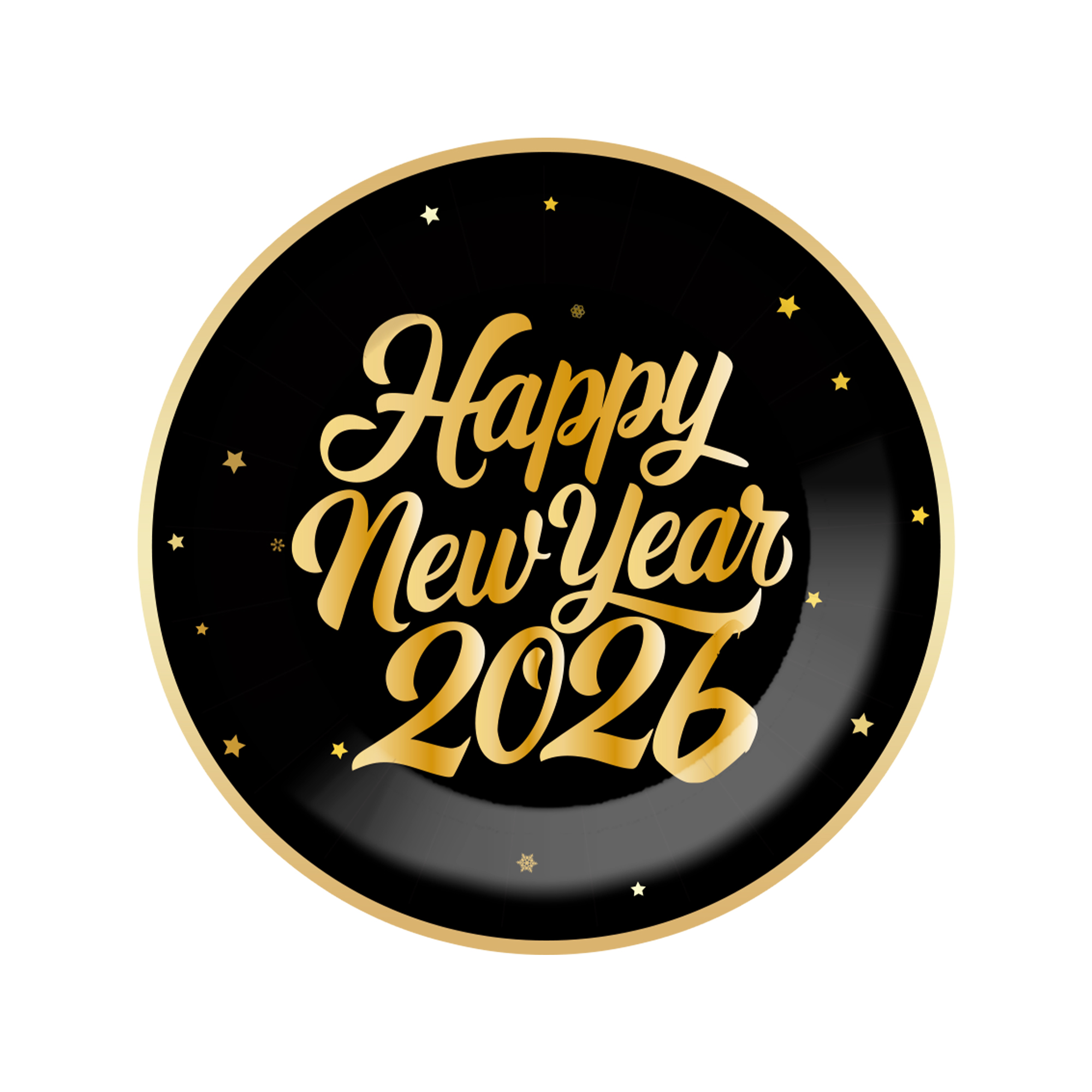 Happy New Year Black Gold Holiday Dinner Plate