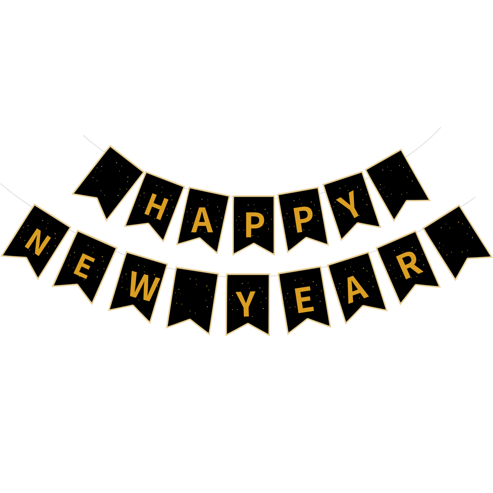 Happy New Year Black Gold Holiday Paper Banner