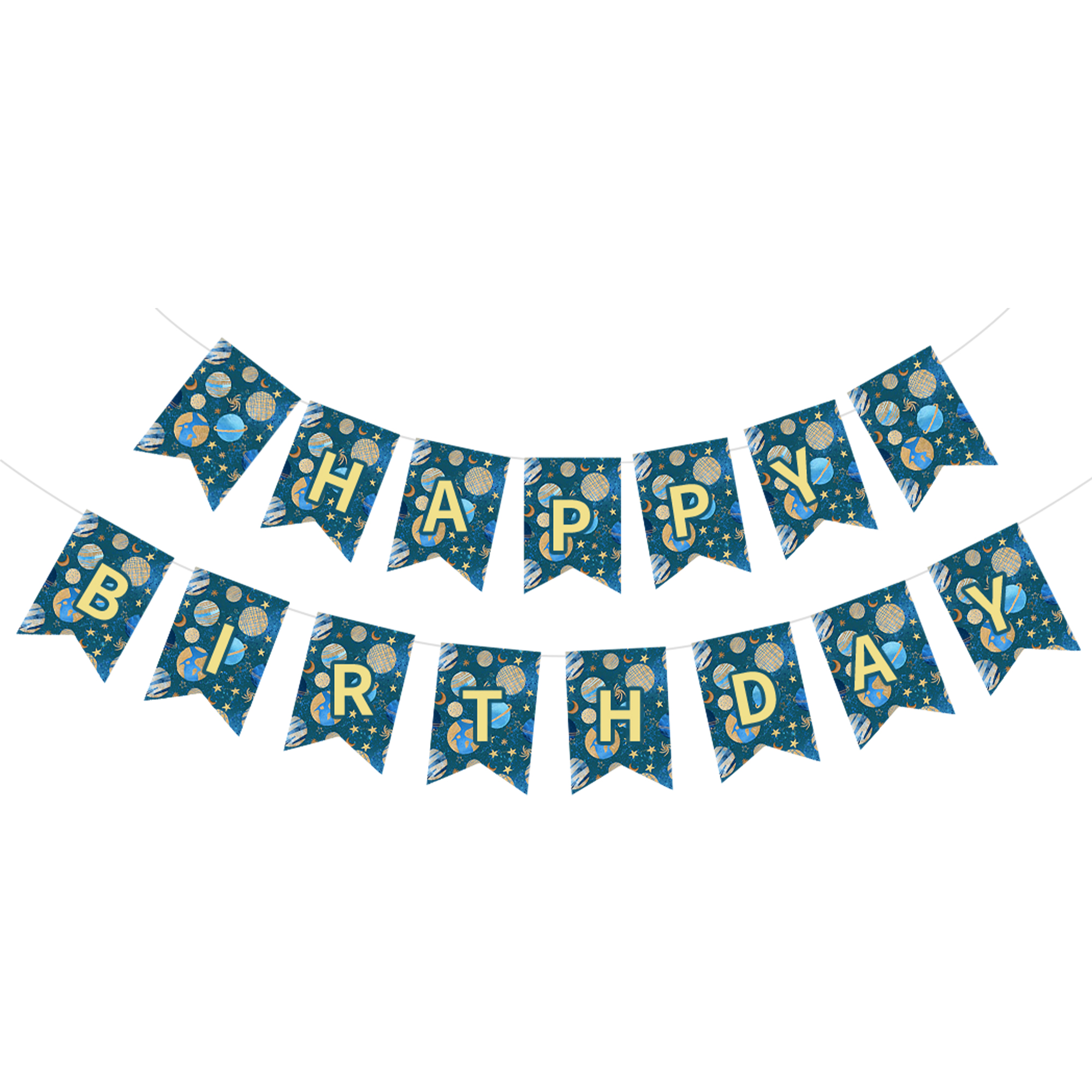 Dark Blue Space Theme Happy Birthday Paper Banner