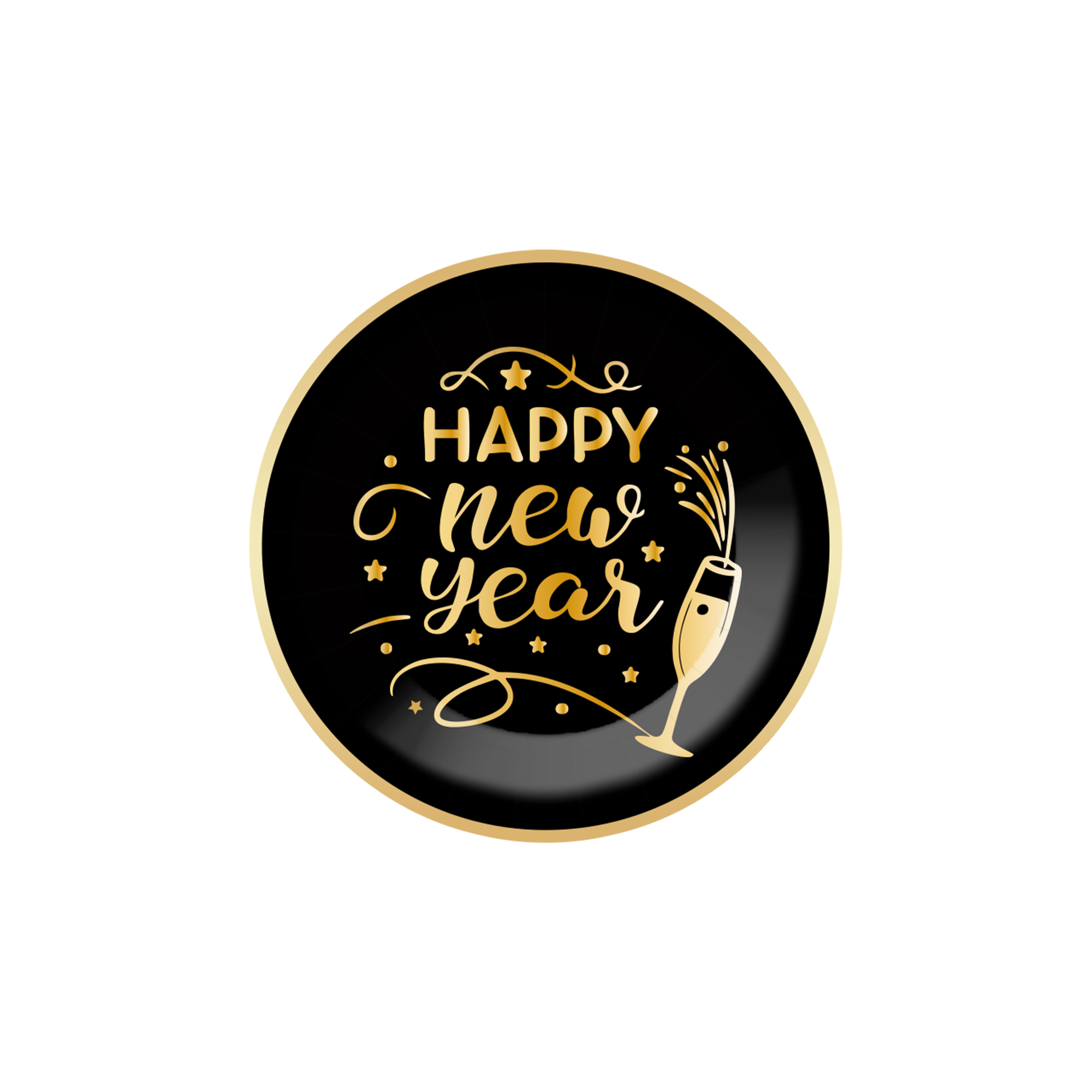 Happy New Year Black Gold Champagne Glass Dessert Plate