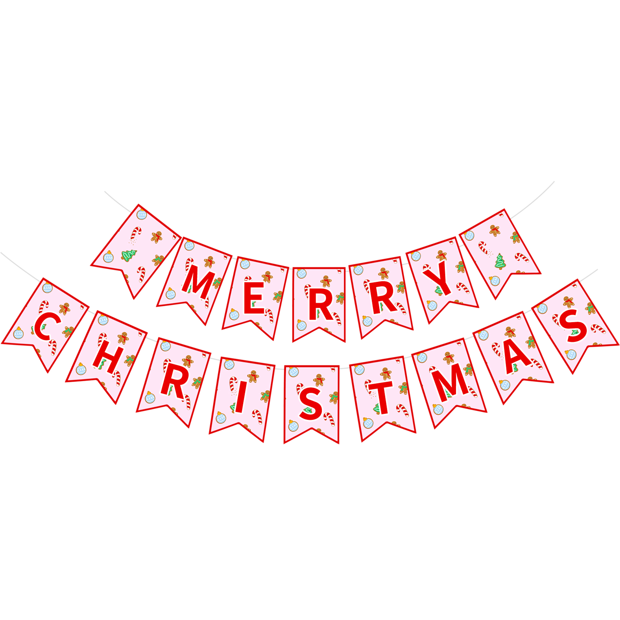 Christmas Pink Backgroun Gingerbread Man Paper Banner